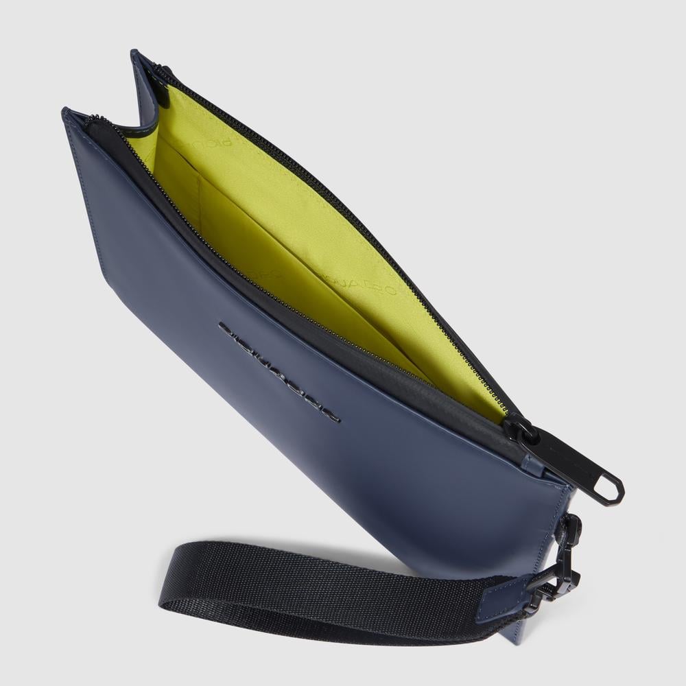 Water-repellent canvas clutch with compartment for iPad® 11 and pocket for AirPods® PIQUADRO Blue