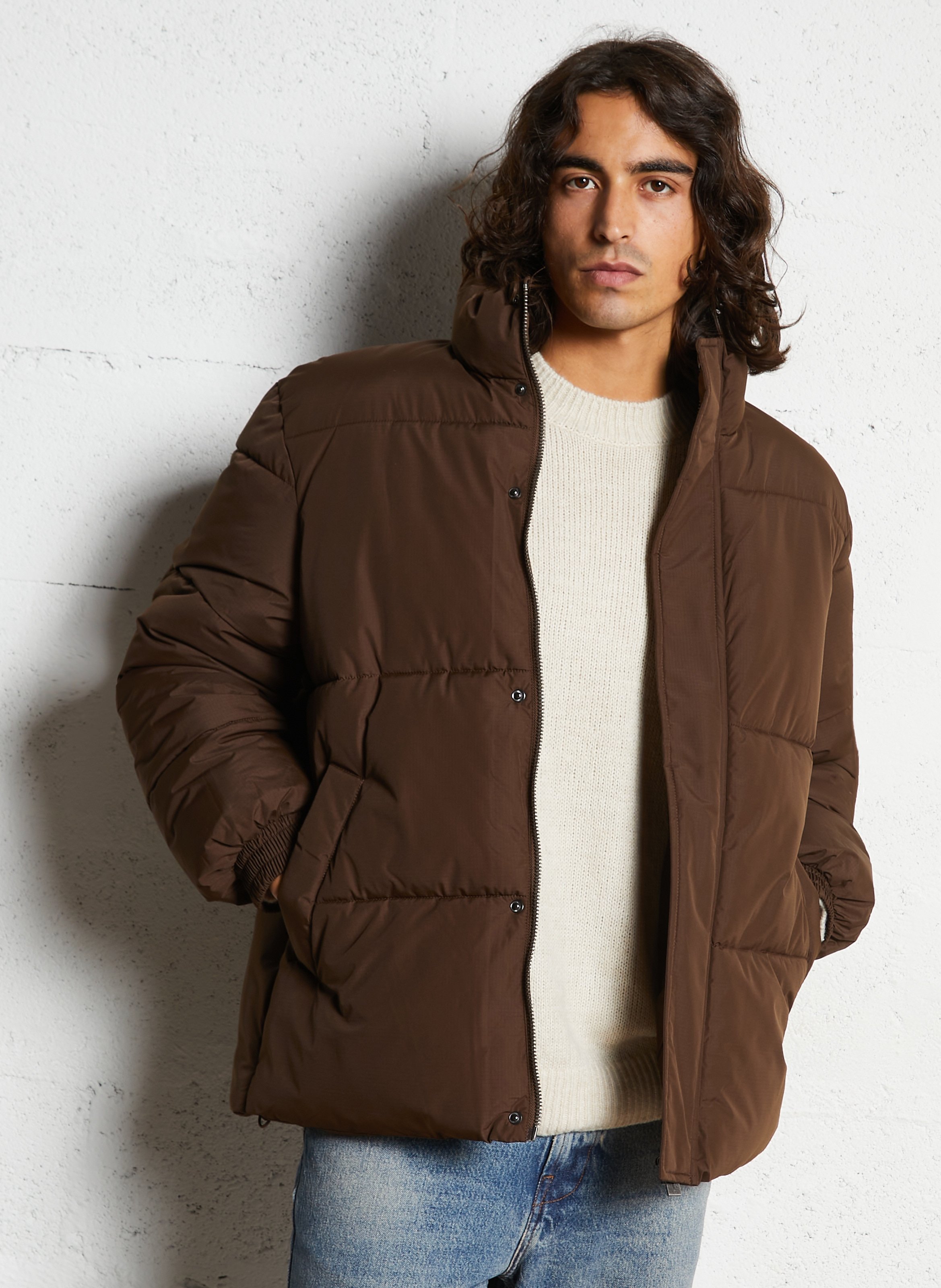 Doudoune col montant matelassée unie SOLID Marron