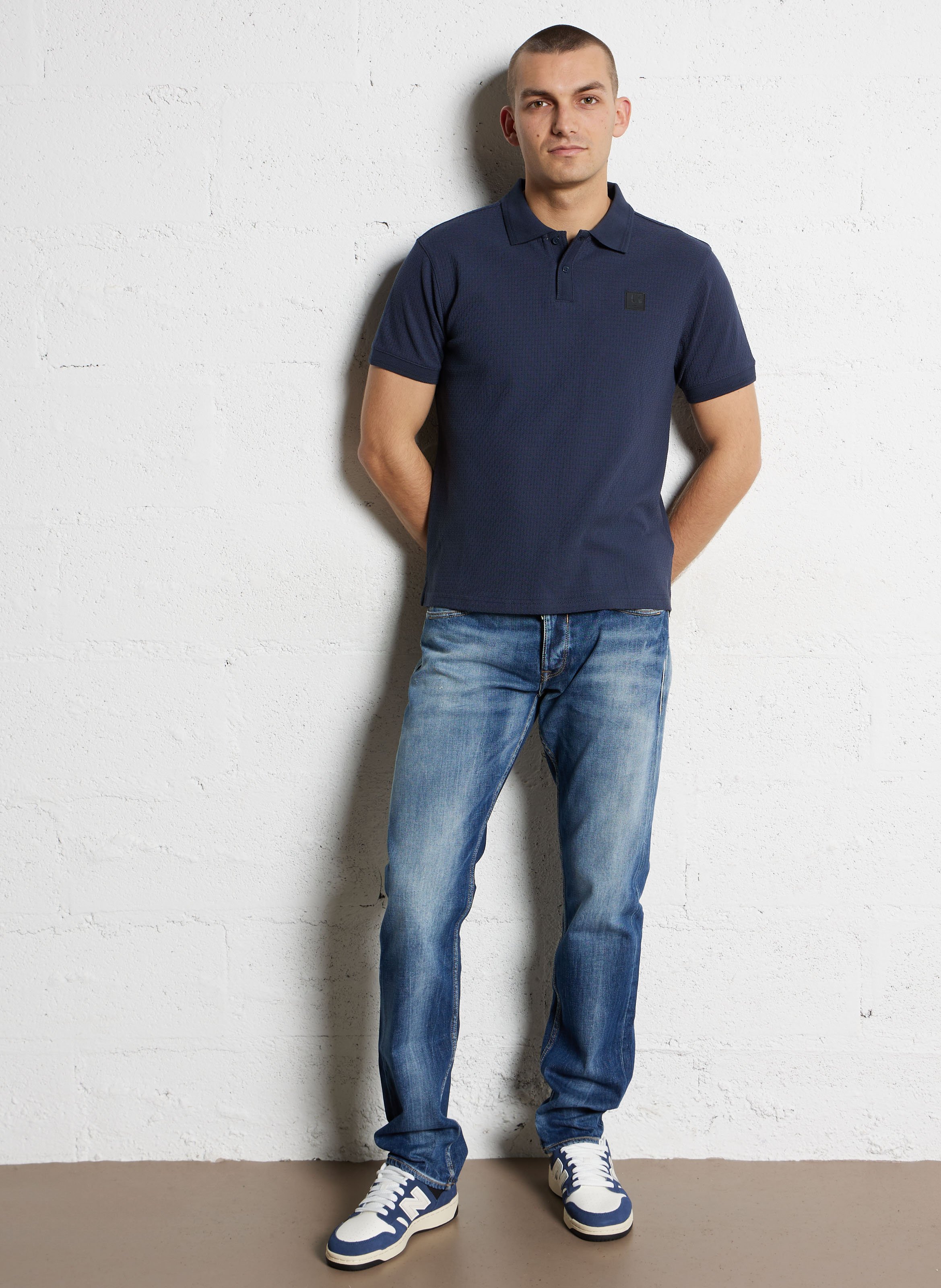 Short-sleeved jacquard cotton polo LE TEMPS DES CERISES Blue