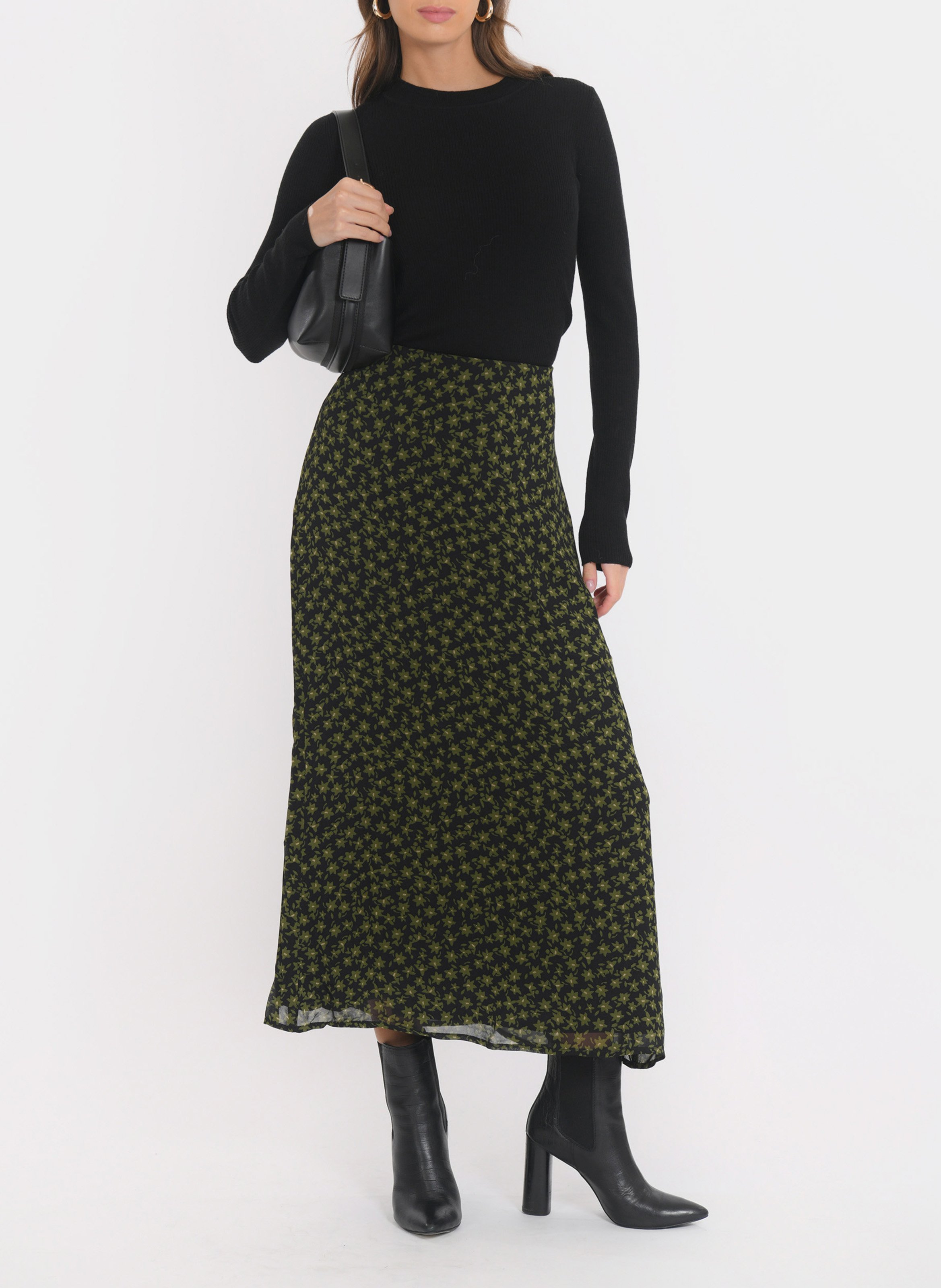 Flared long skirt with patterns KOOKAI Black