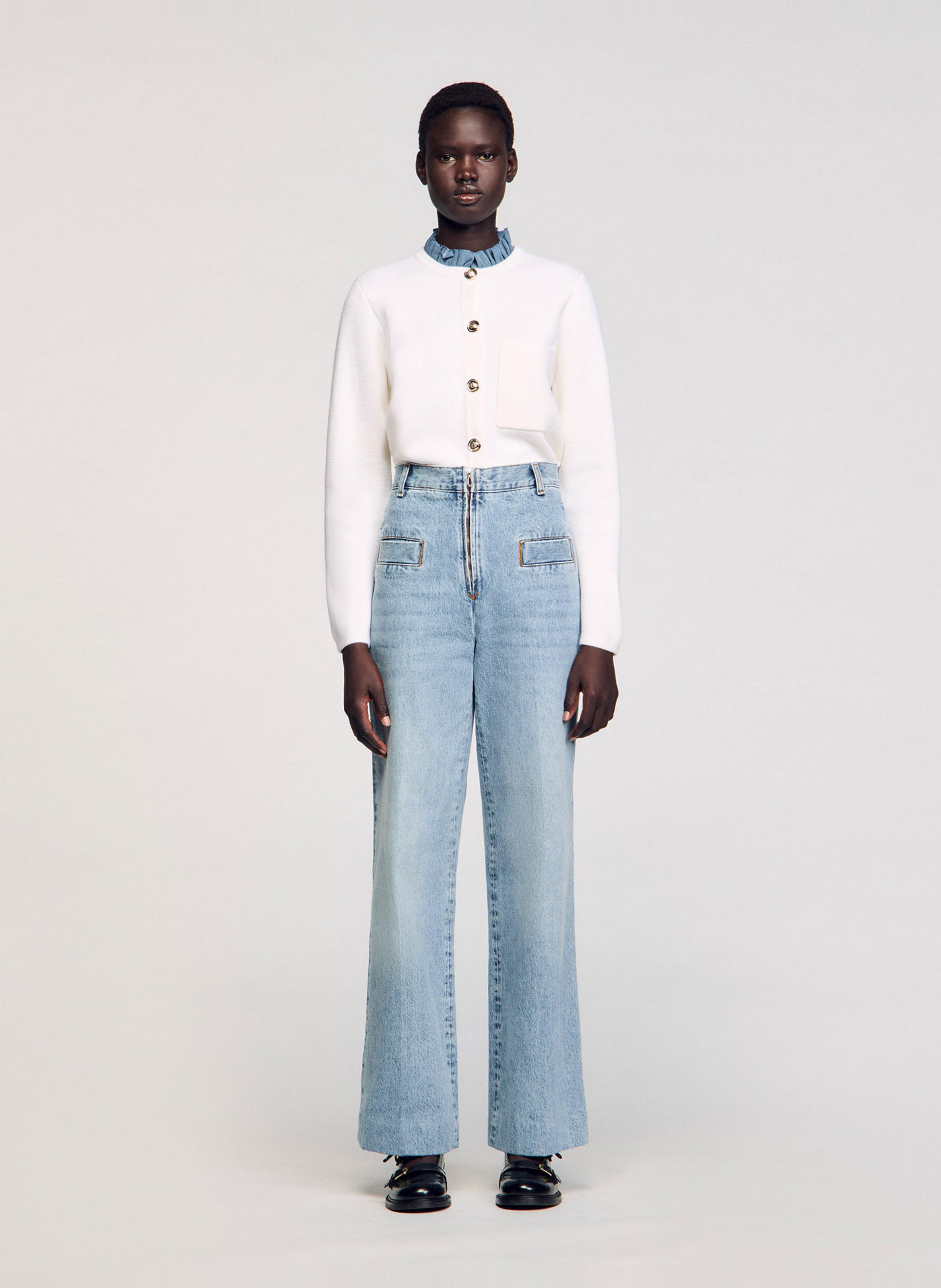 Jean droit en coton délavé  SANDRO Bleu