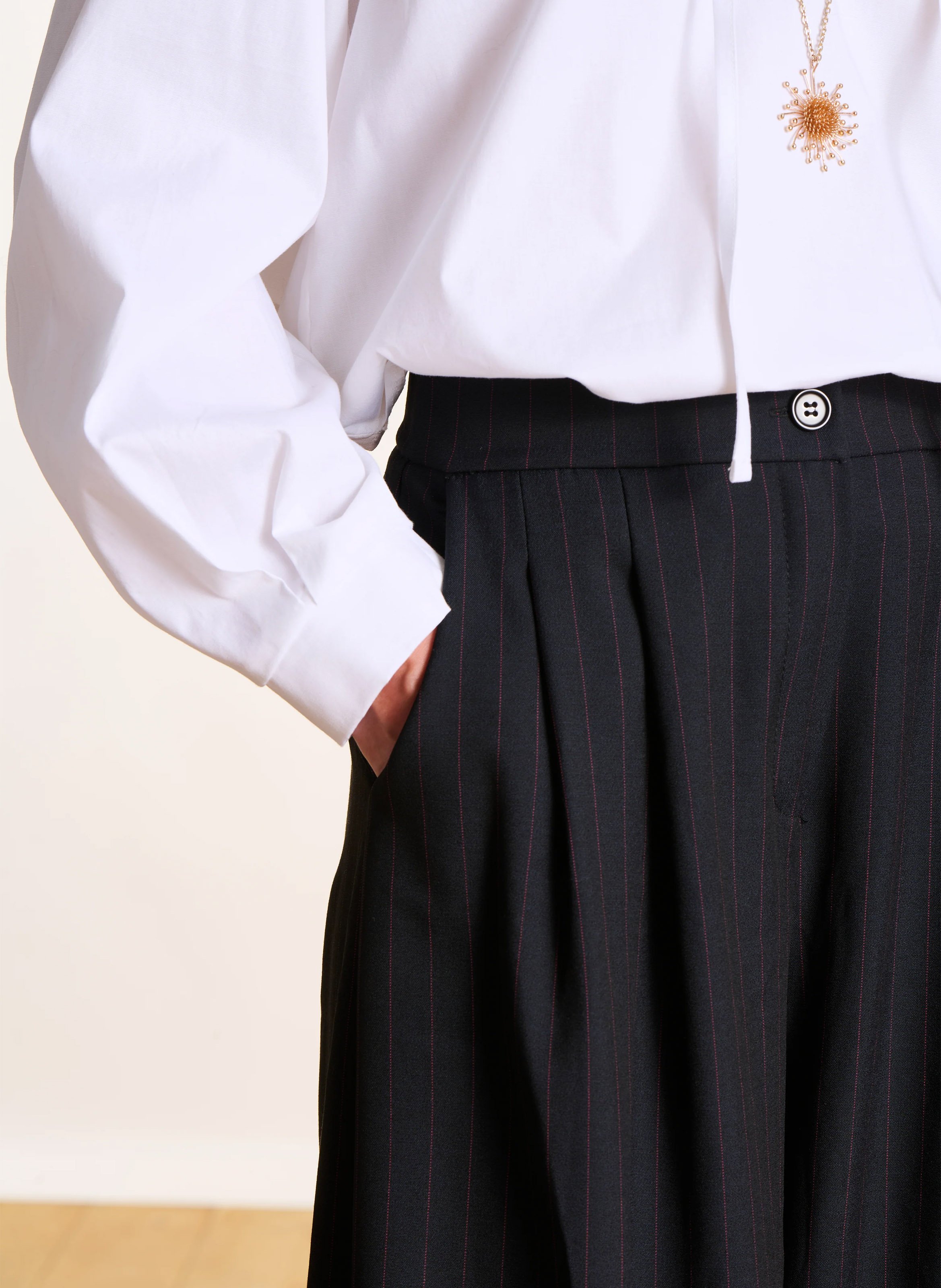 Wide-leg pinstripe pants LA FEE MARABOUTEE Black
