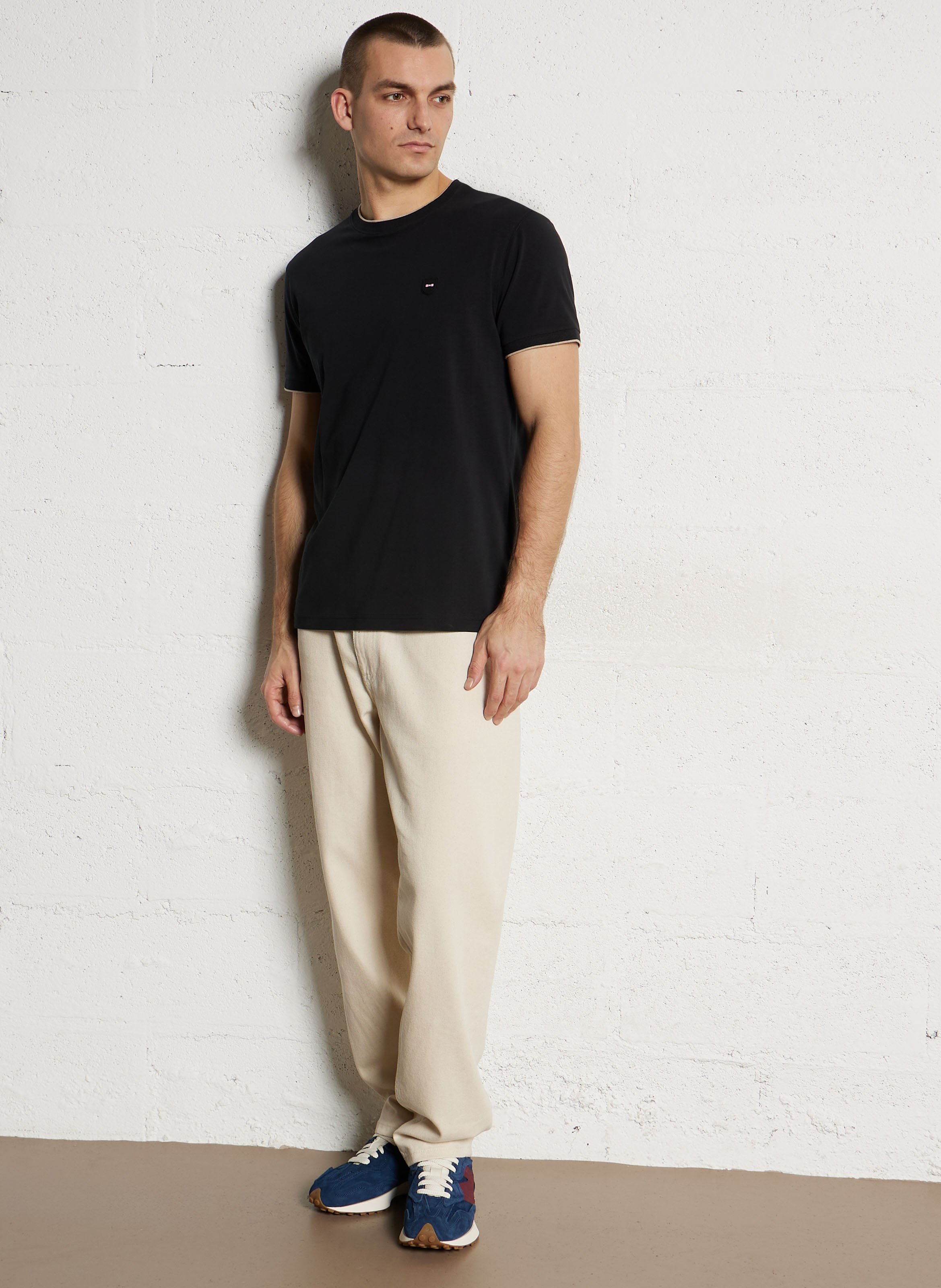 Tee-shirt col rond en coton mélangé EDEN PARK Noir