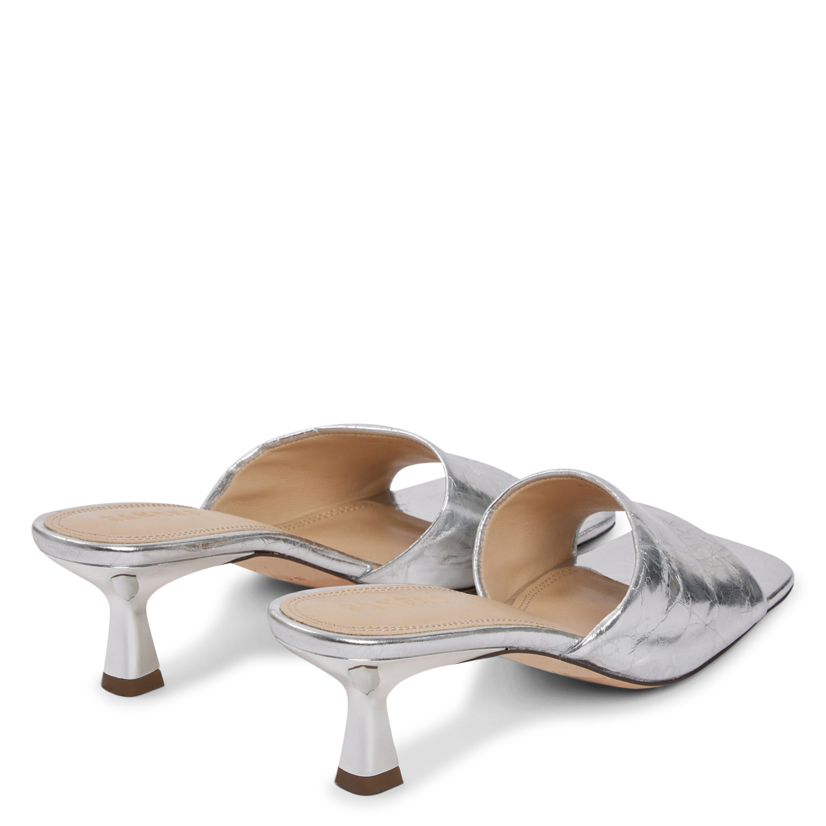 Mules brillantes carrées en cuir SANDRO Argent