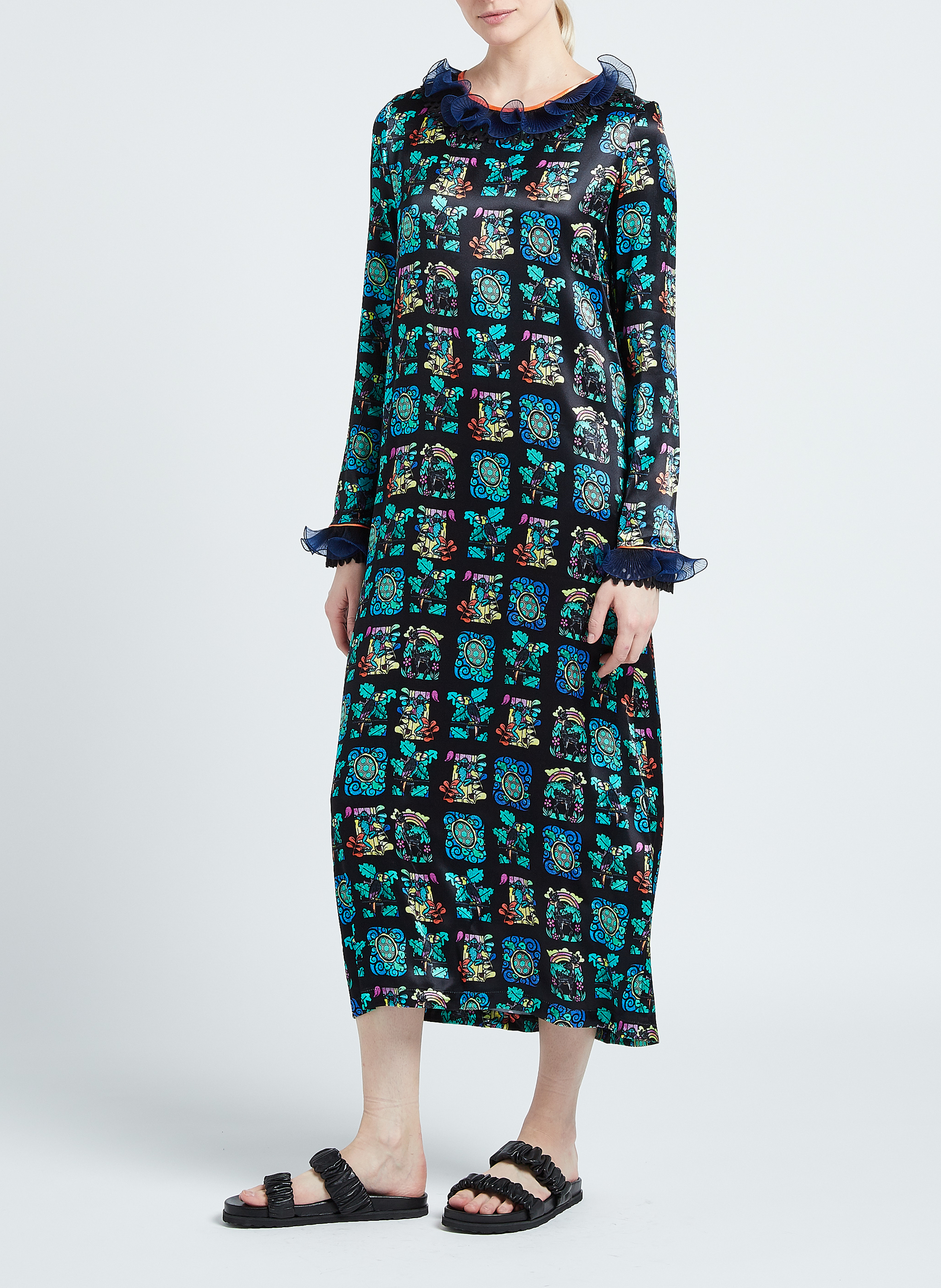 Lange, rechte jurk met print en volants HEIMSTONE Veelkleurig