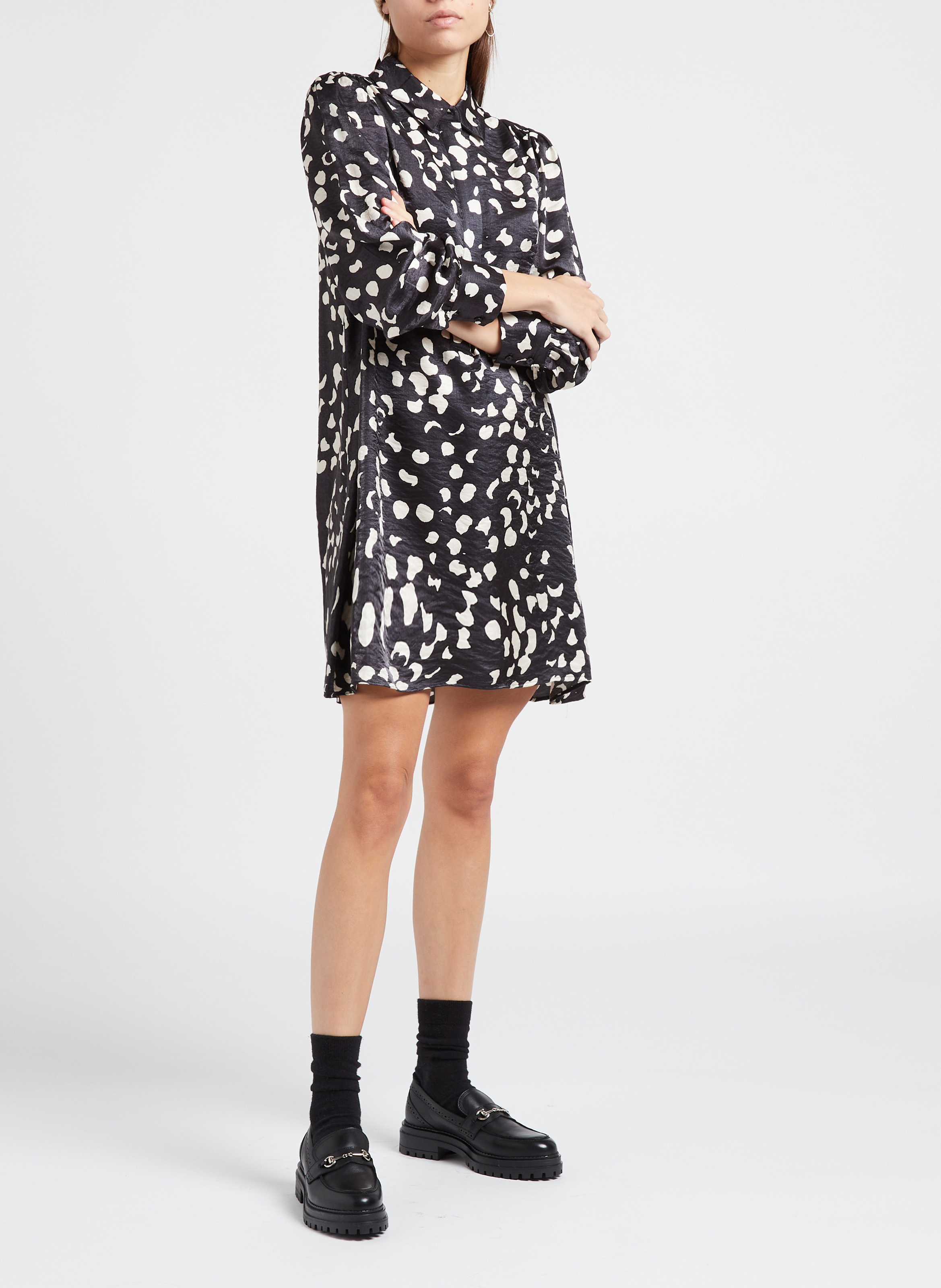 Robe courte col classique imprimée  OBJECT Noir