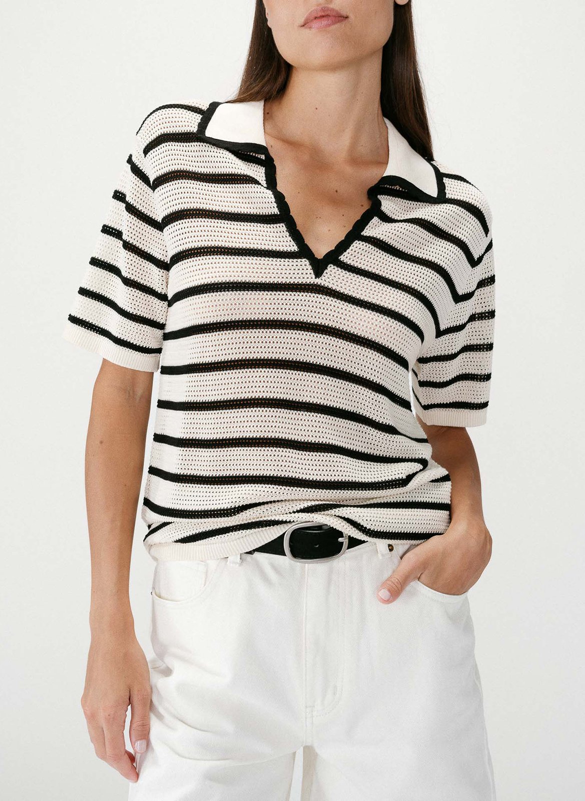 Top col polo en maille GRACE ET MILA Blanc