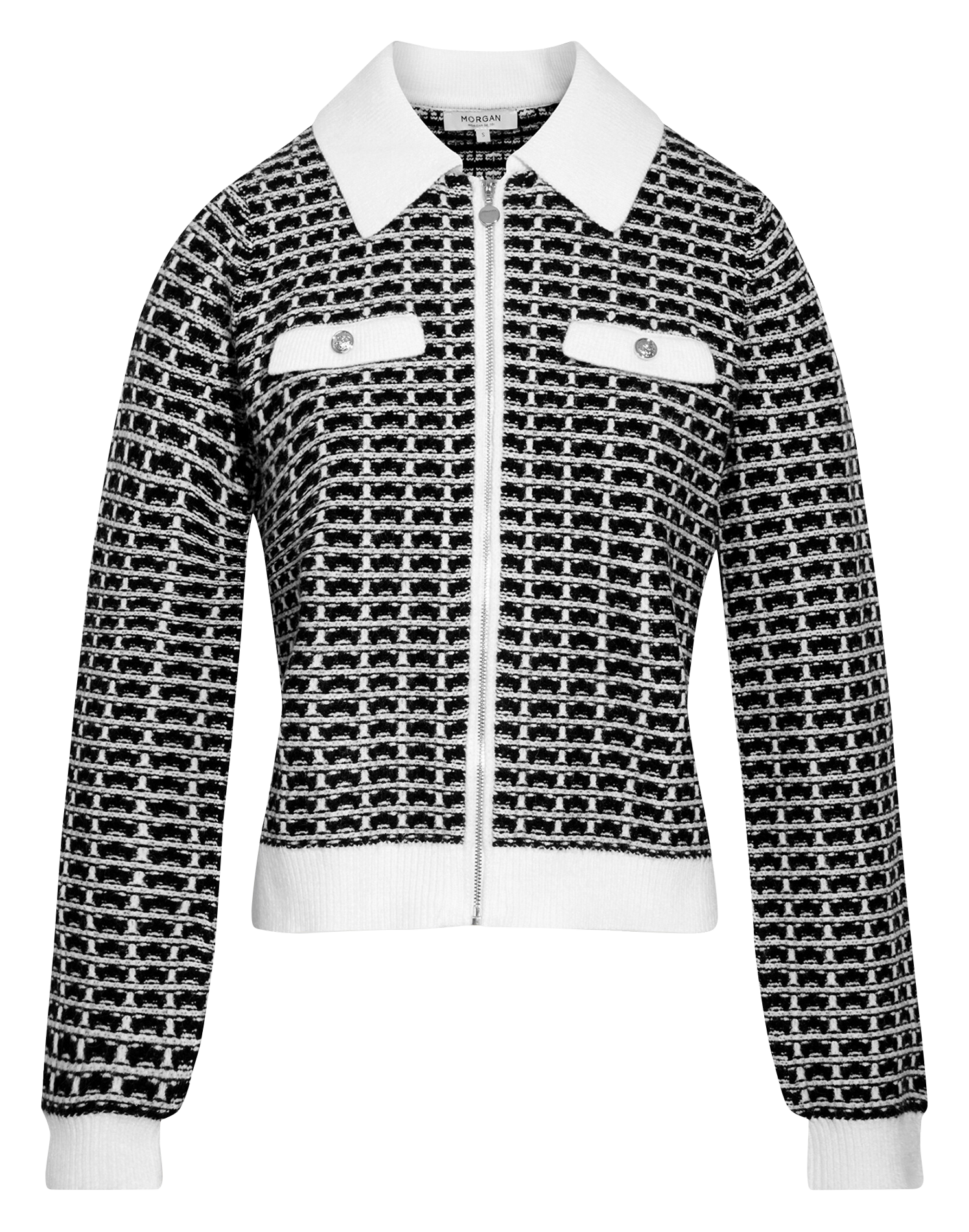 Zip-up Chevron Knit Jacket MORGAN Black