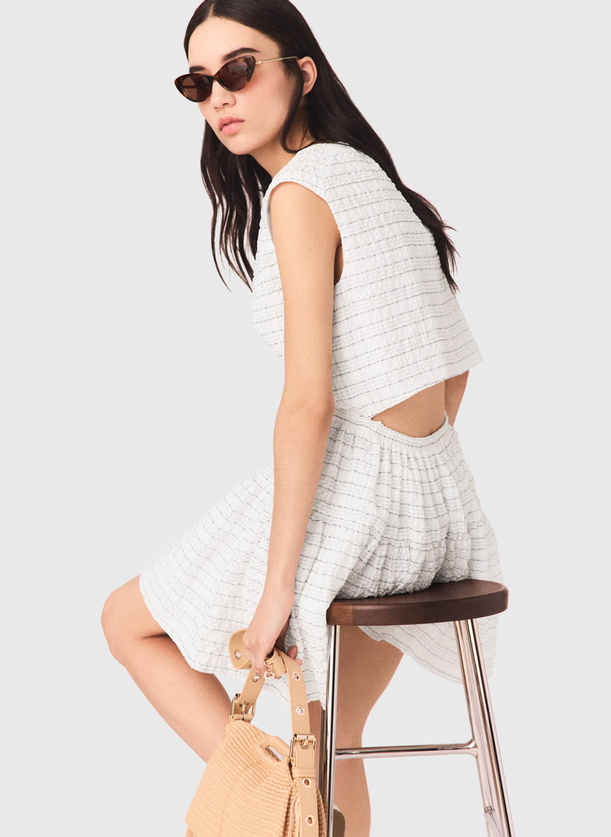 Robe courte cintrée col V MAJE Blanc