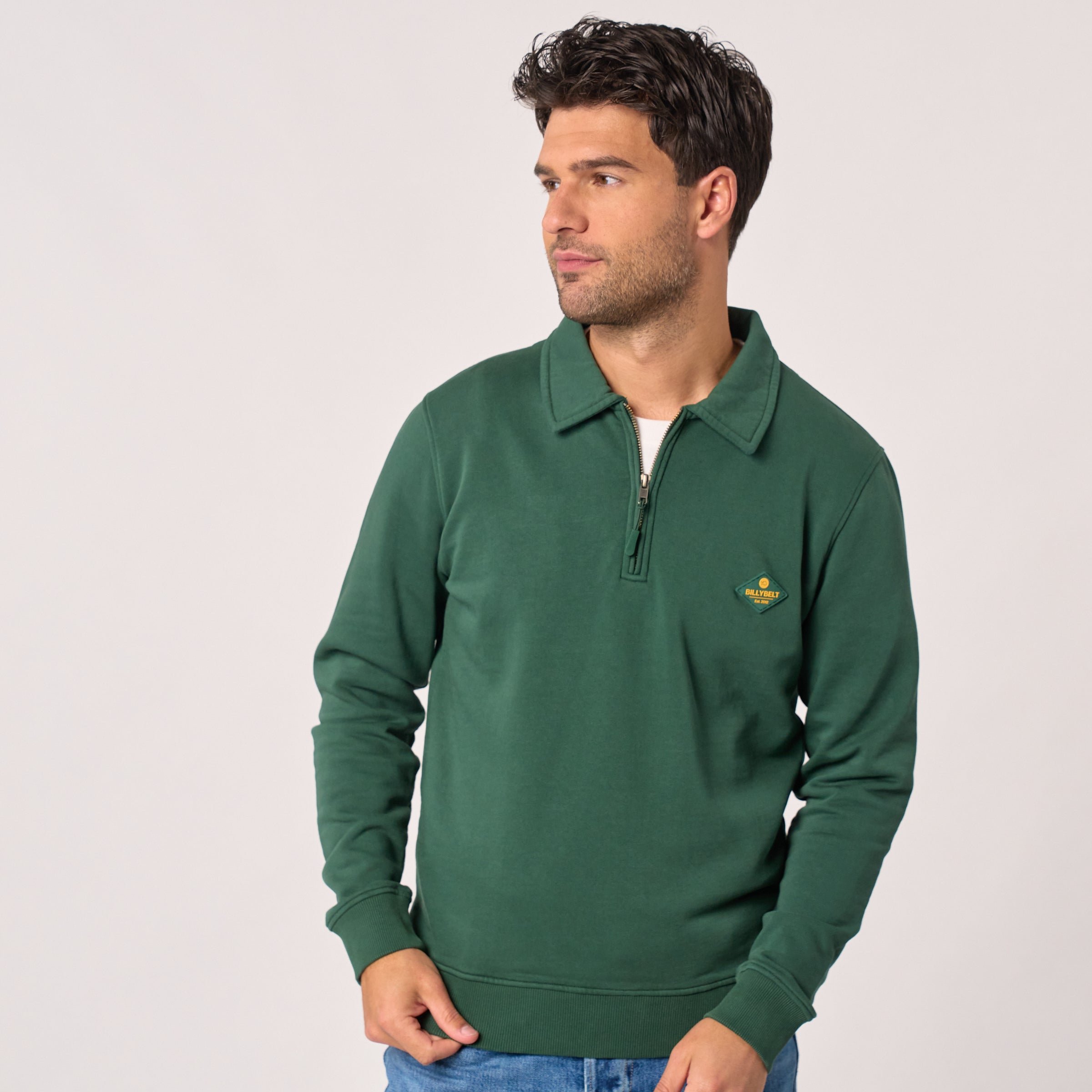 Zip-neck organic cotton sweatshirt Green
