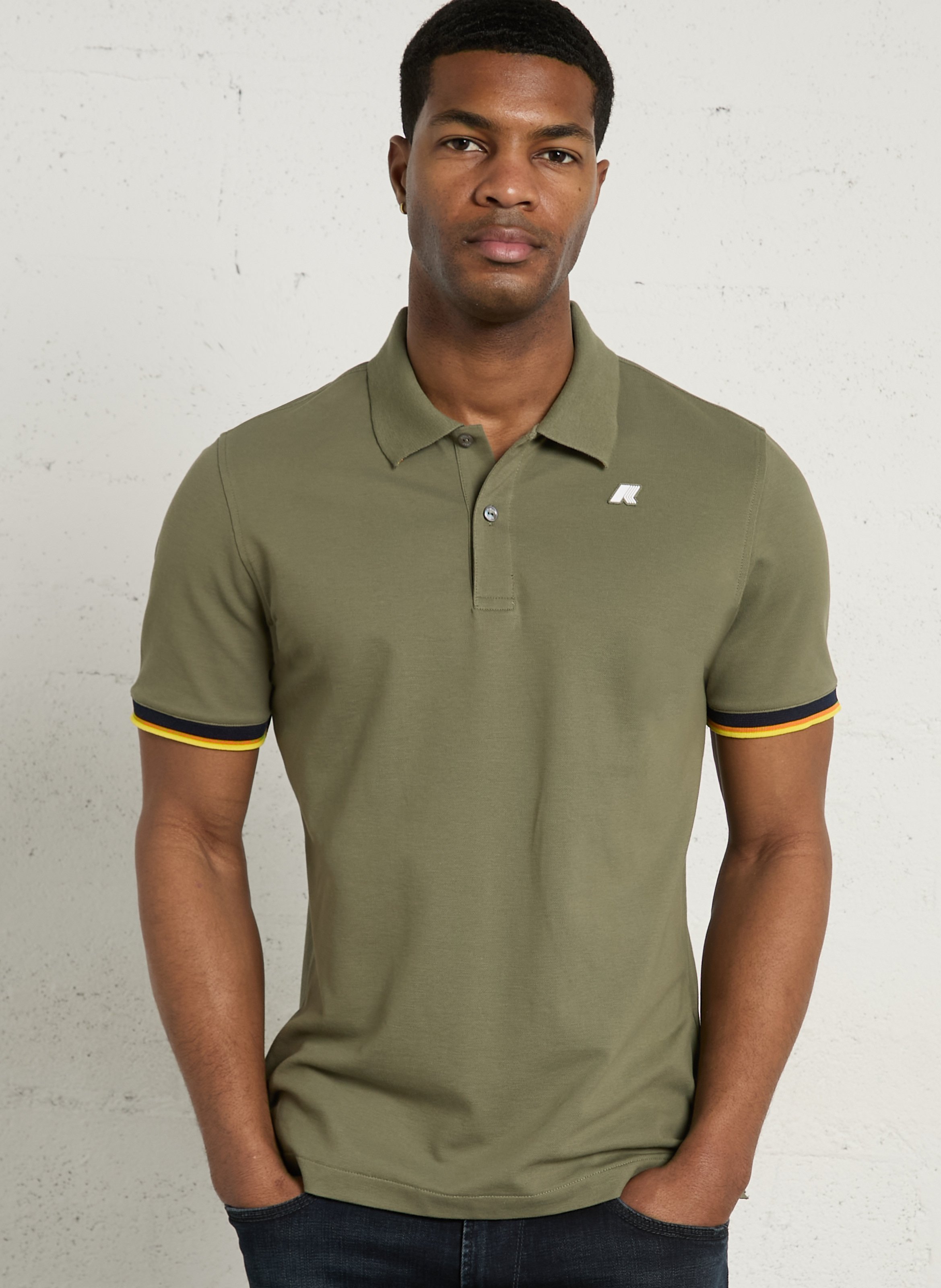Regular-fit stretch cotton polo shirt K-WAY Green