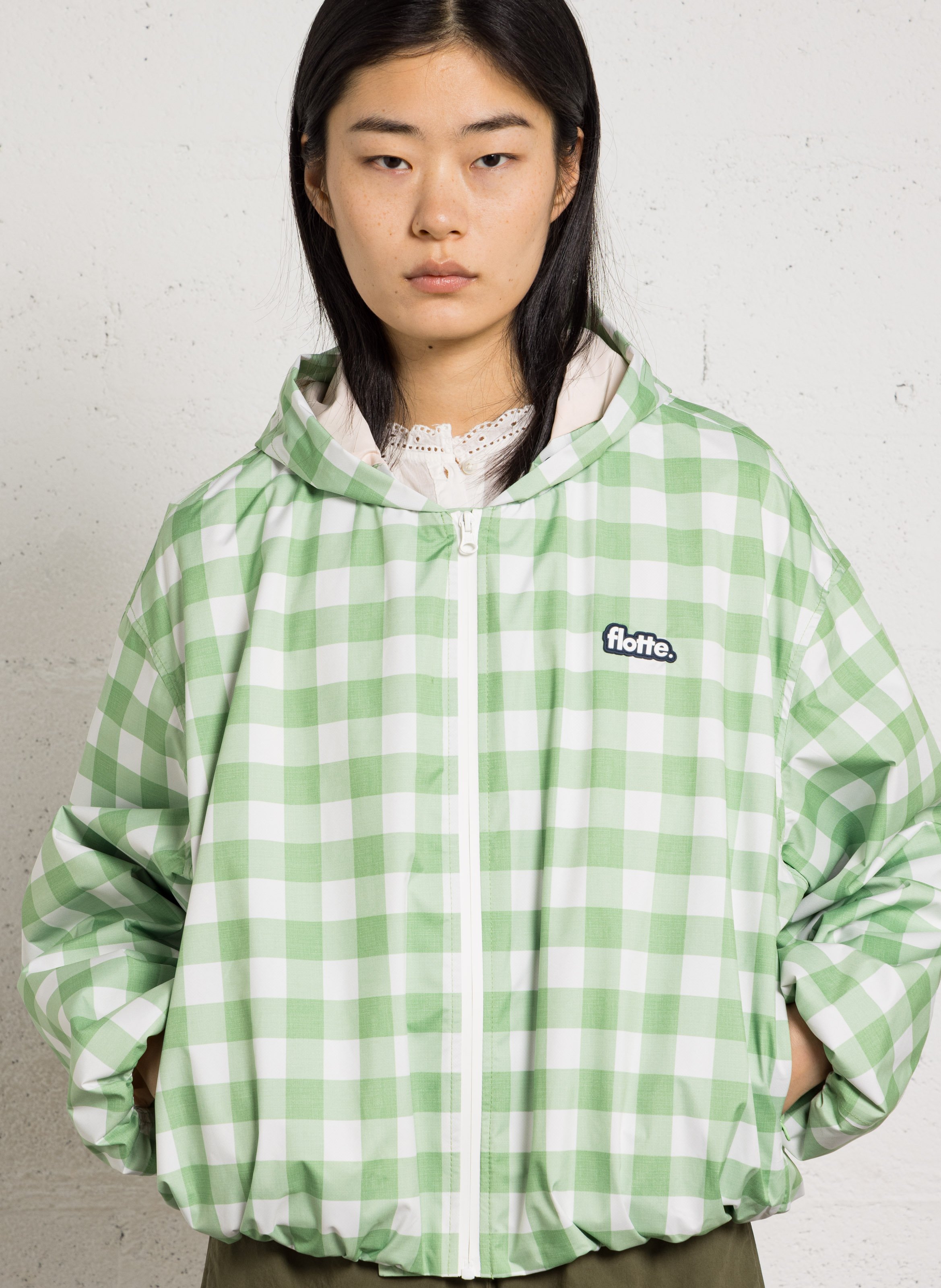 Round neck checkered raincoat FLOTTE Green
