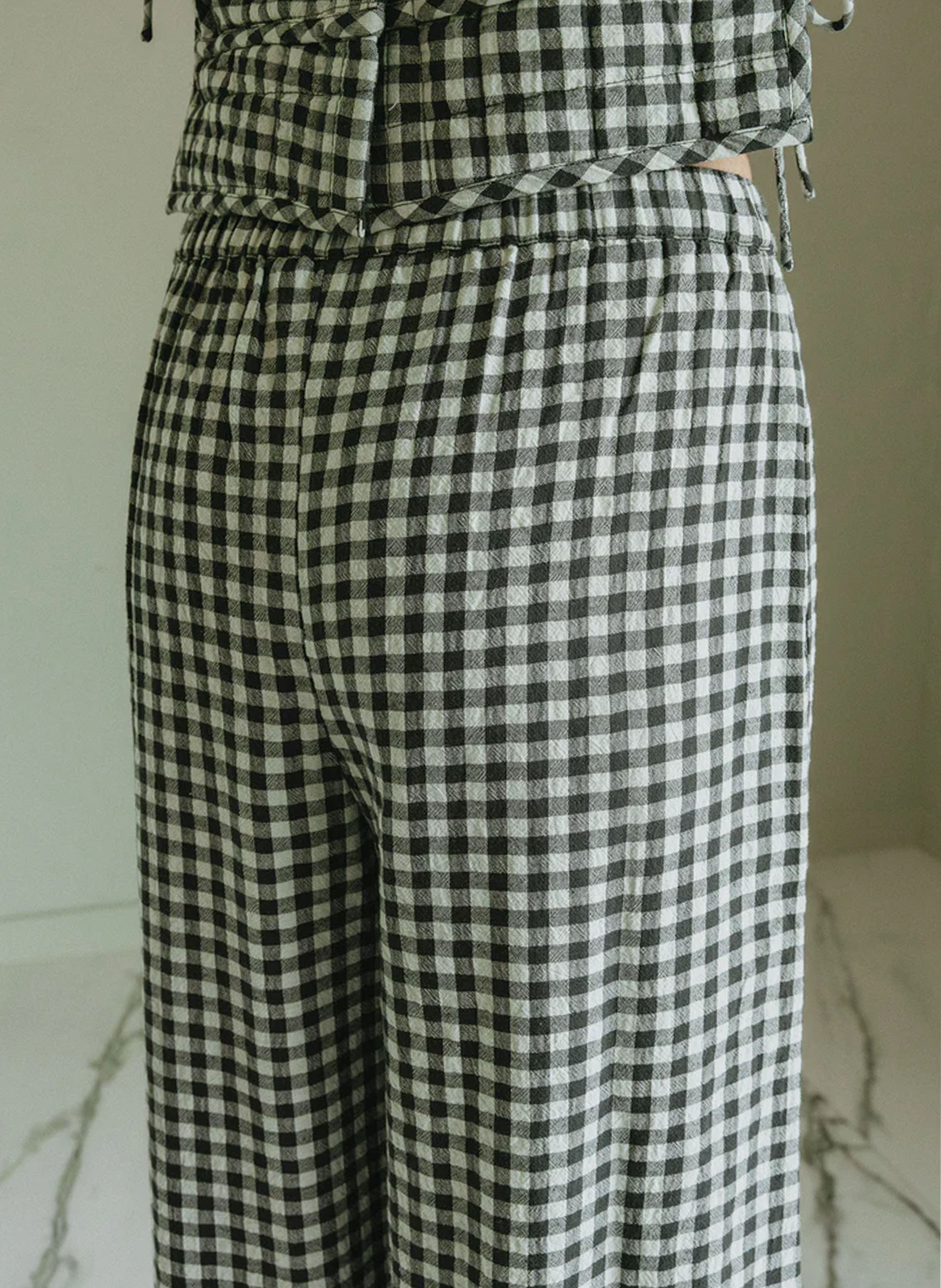 Pantalon large en coton à carreaux INDI & COLD Vert