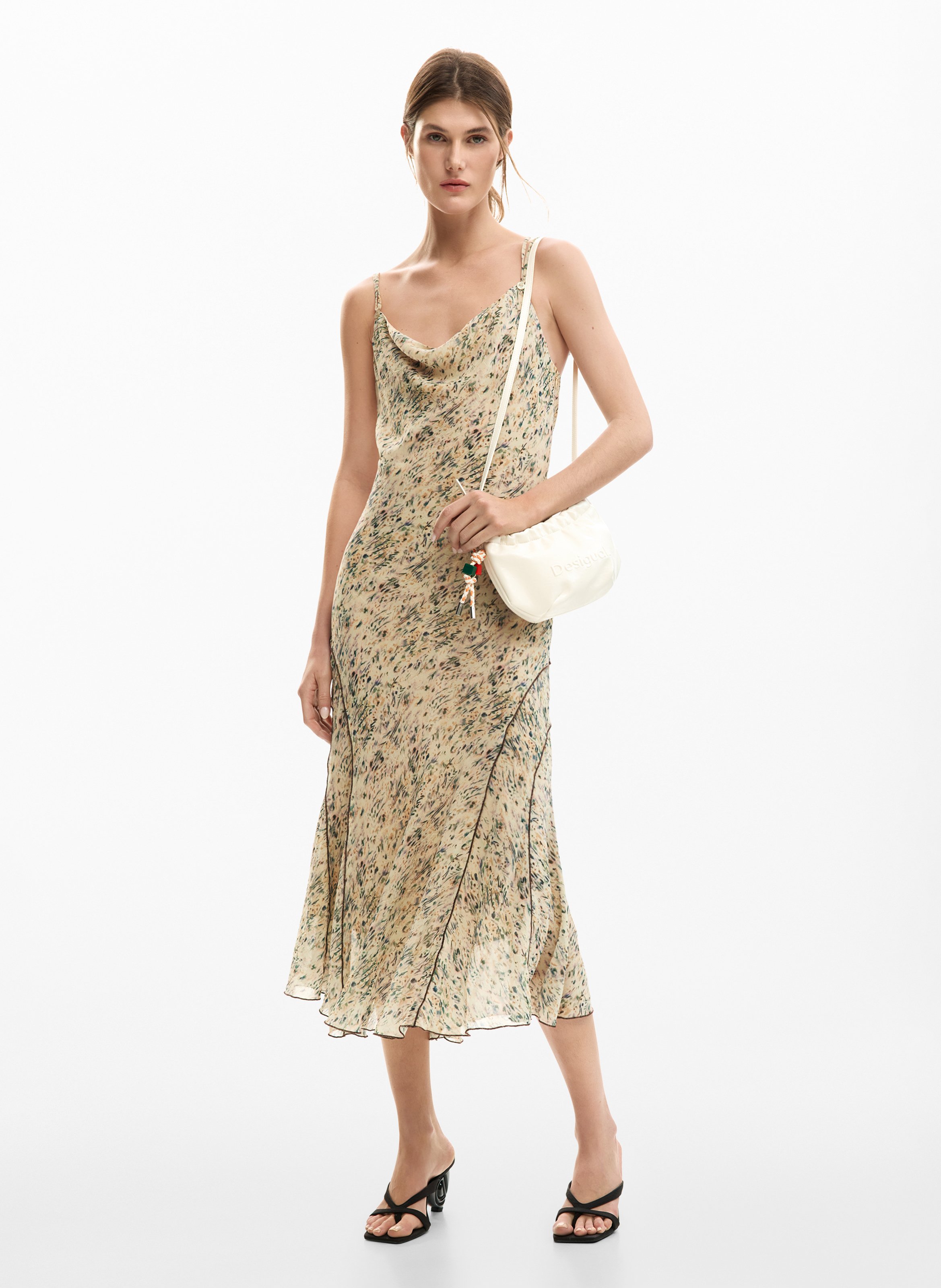 Robe midi imprimée col rond DESIGUAL Blanc