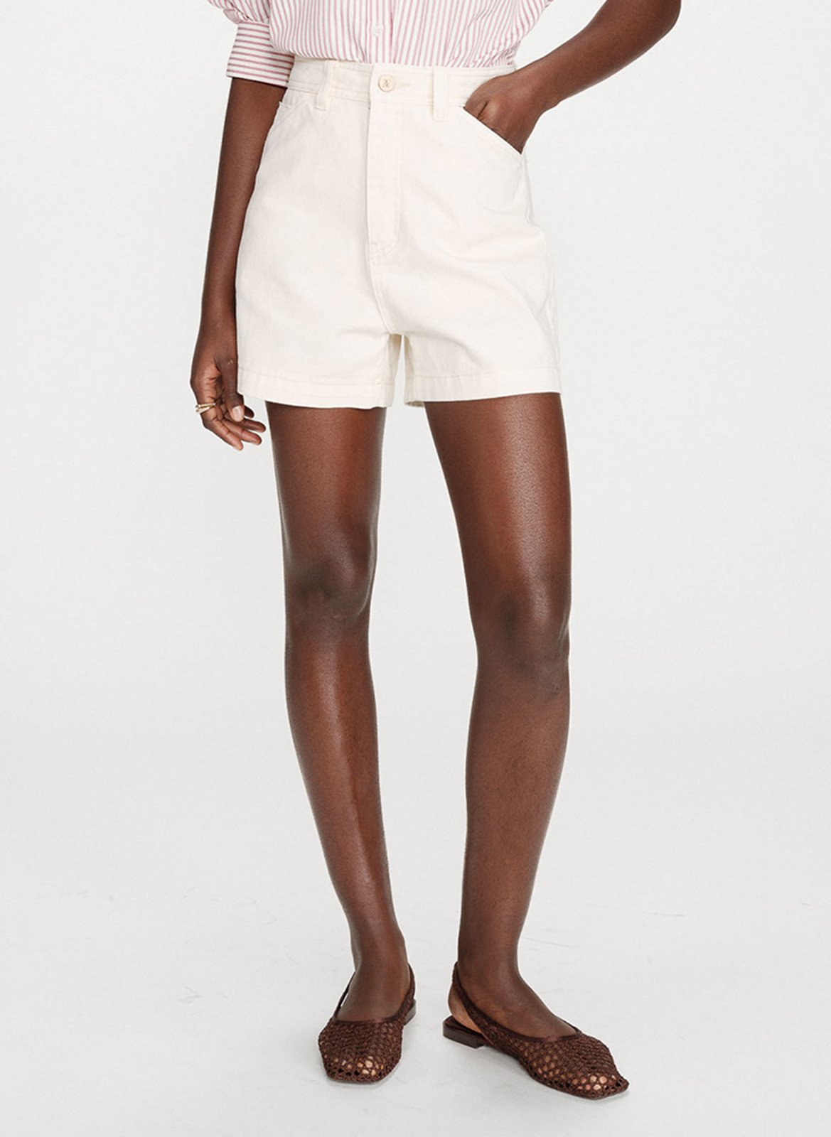 Kurze High-Waist-Jeans in einfarbigem Denim GRACE ET MILA Weiss