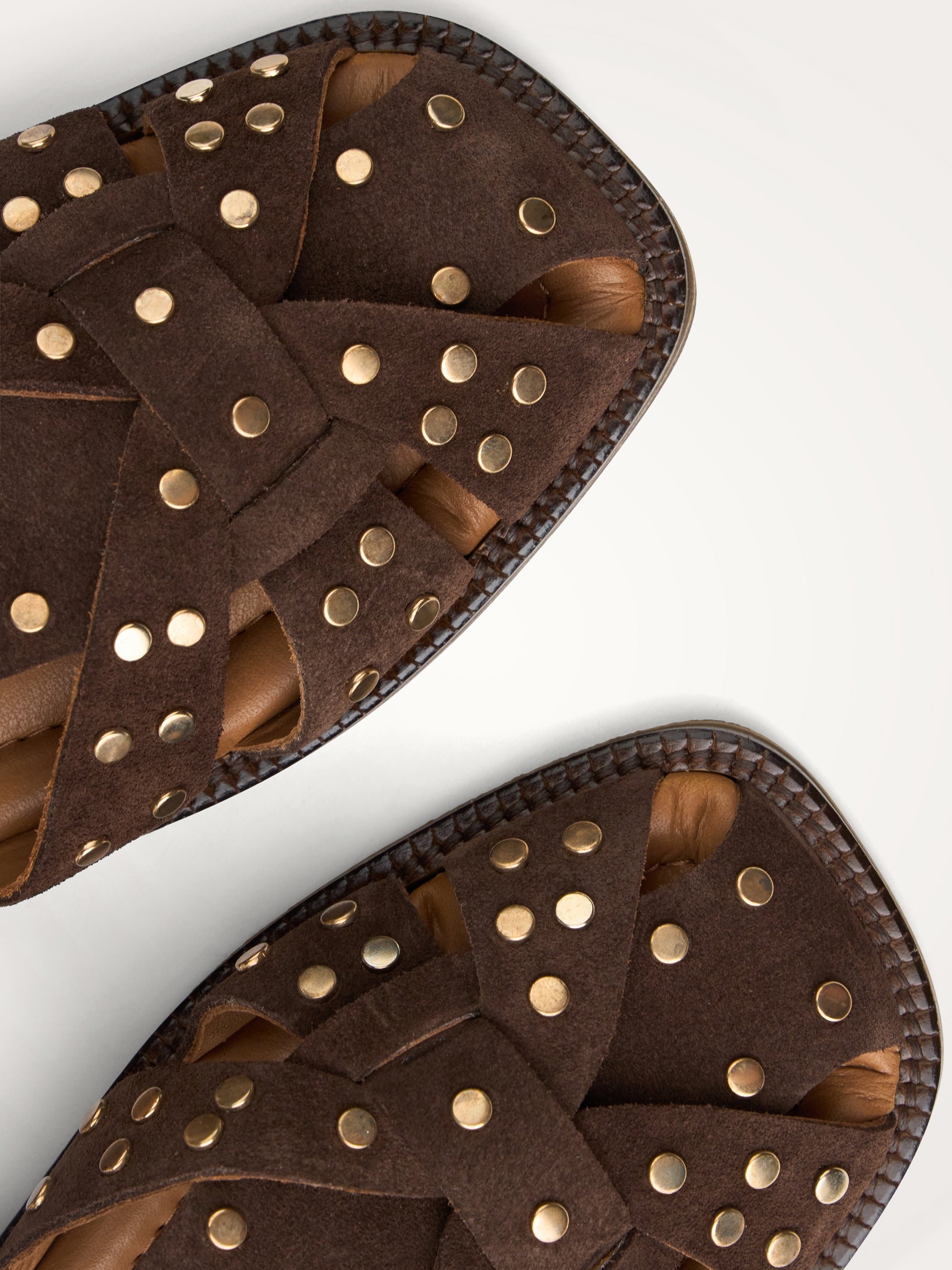 Flat studded suede sandals with wide crisscross straps VANESSA WU Brown