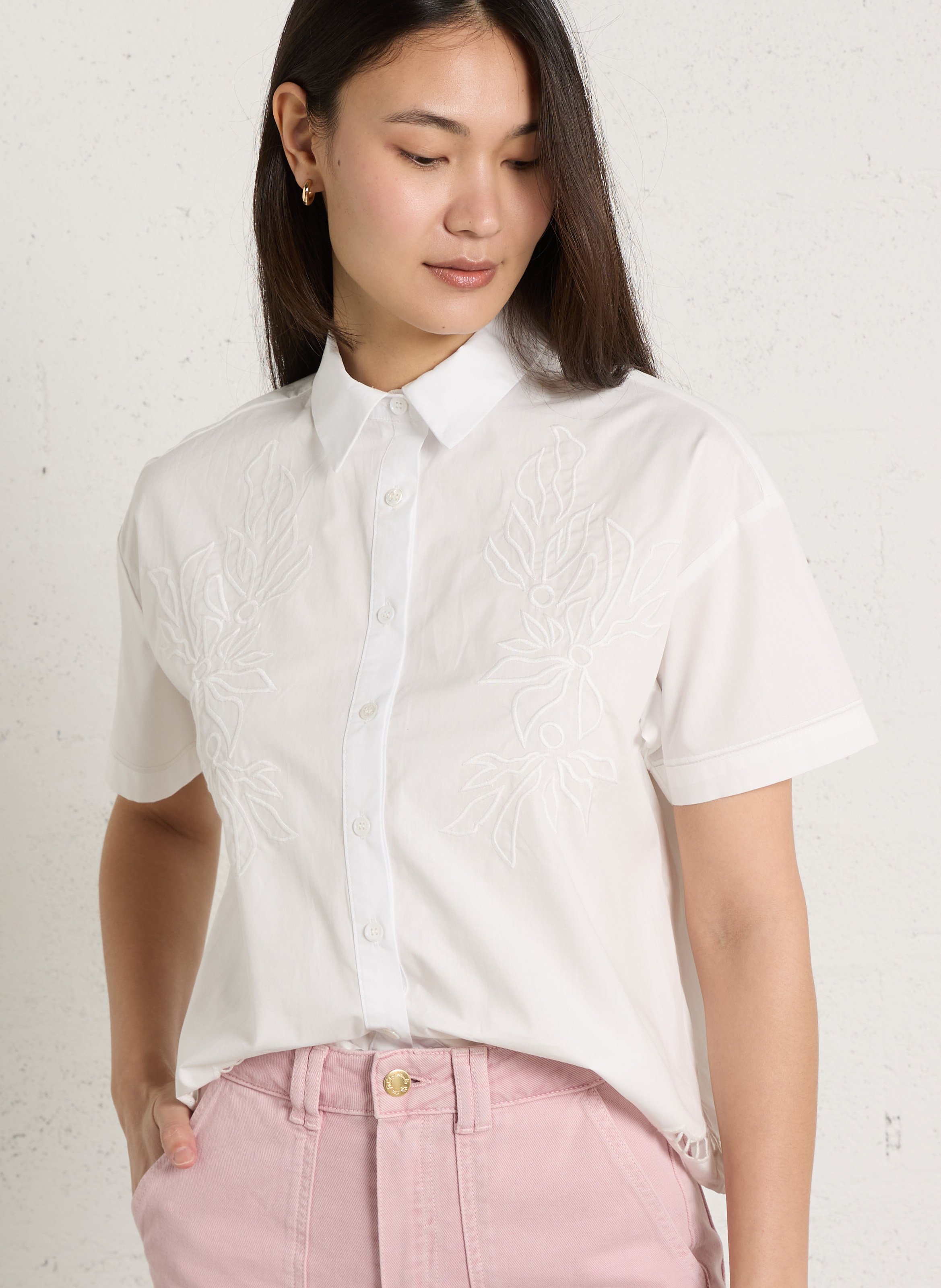 Chemise oversize col classique en coton brodé LA PETITE ETOILE