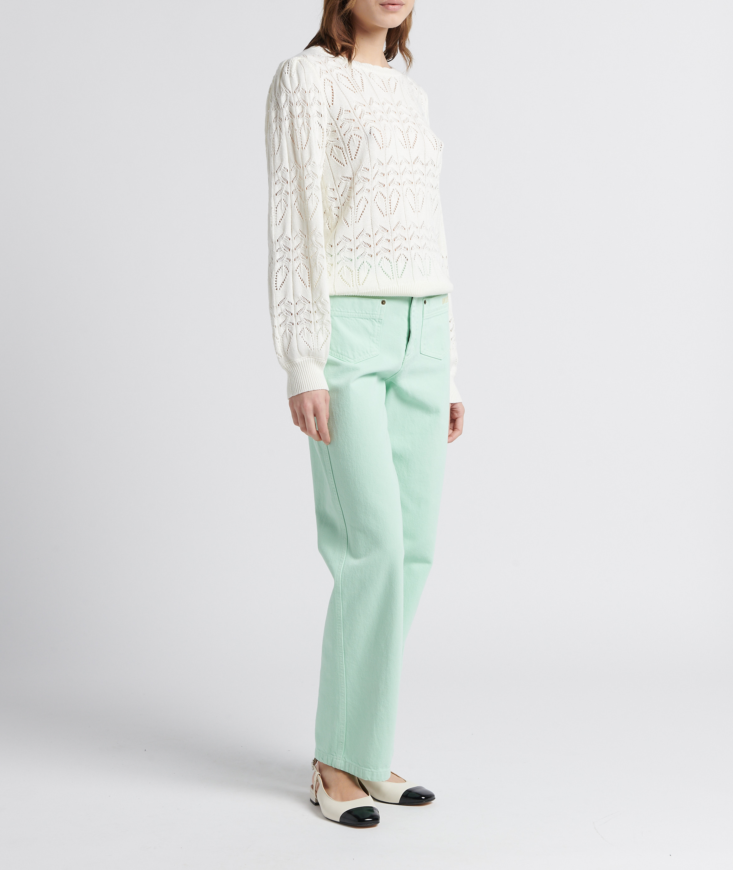 Jean droit brodé en coton INDEE Vert