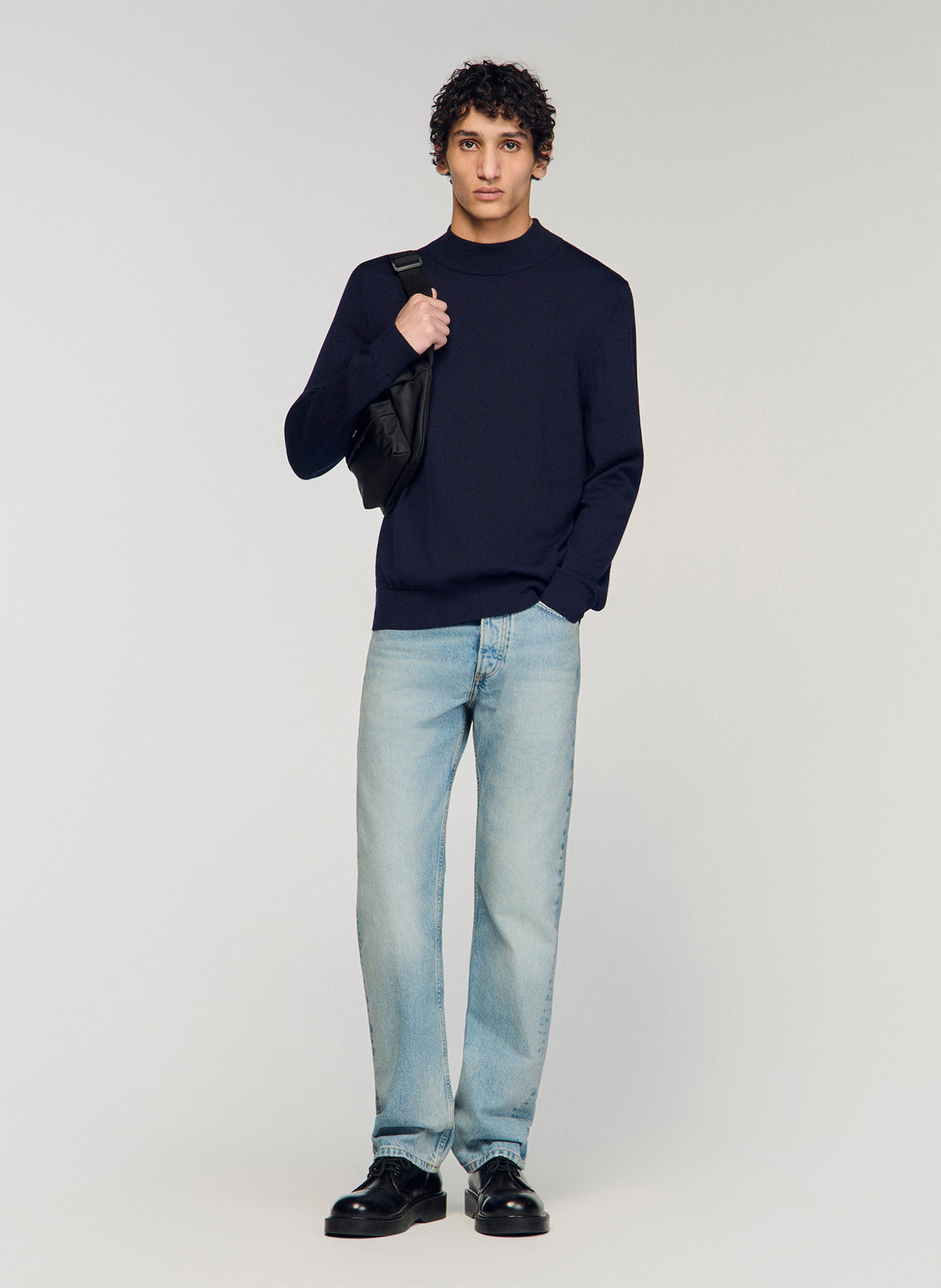 Rechte pullover met lange mouwen in effen wol. SANDRO Blauw