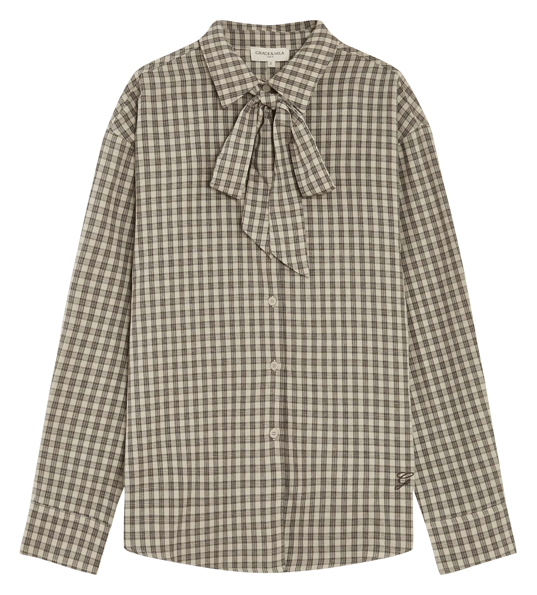 Chemise droite col lavallière en coton imprimé GRACE ET MILA Beige