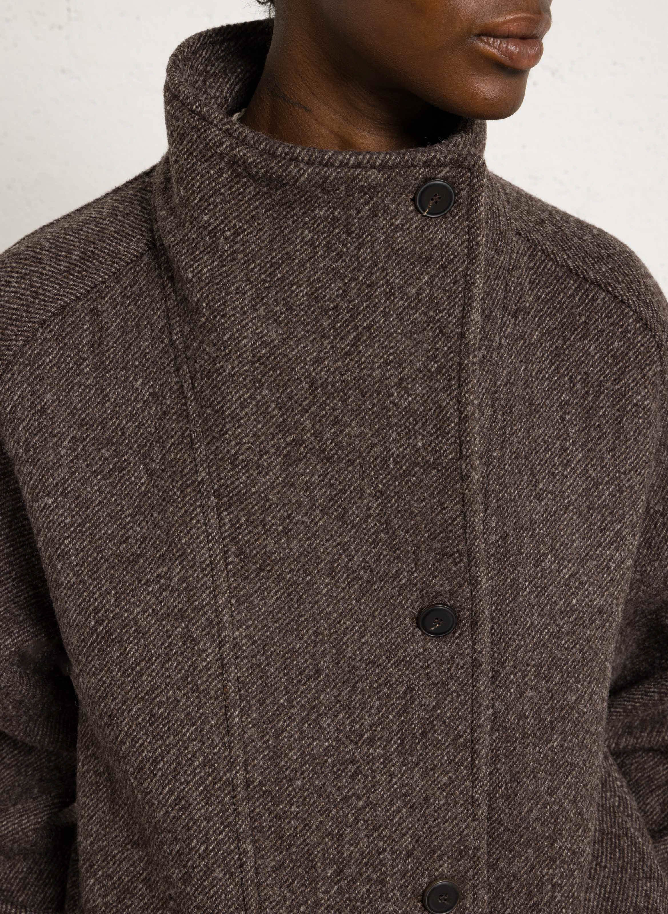 Gerader Mantel mit Stehkragen aus meliertem Wollstoff POMANDERE Braun