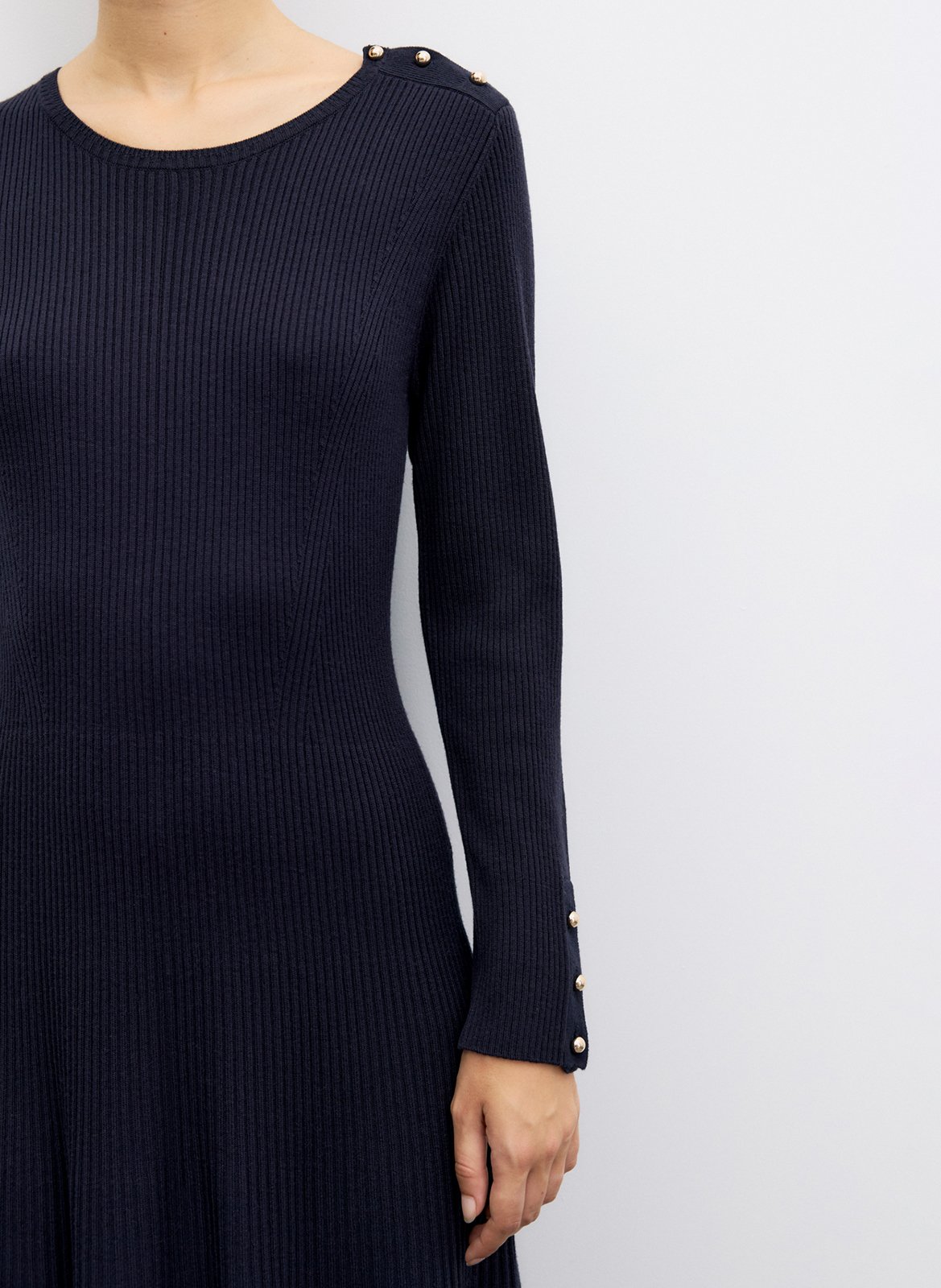 Fitted round neck ribbed wool blend dress GERARD DAREL Blue
