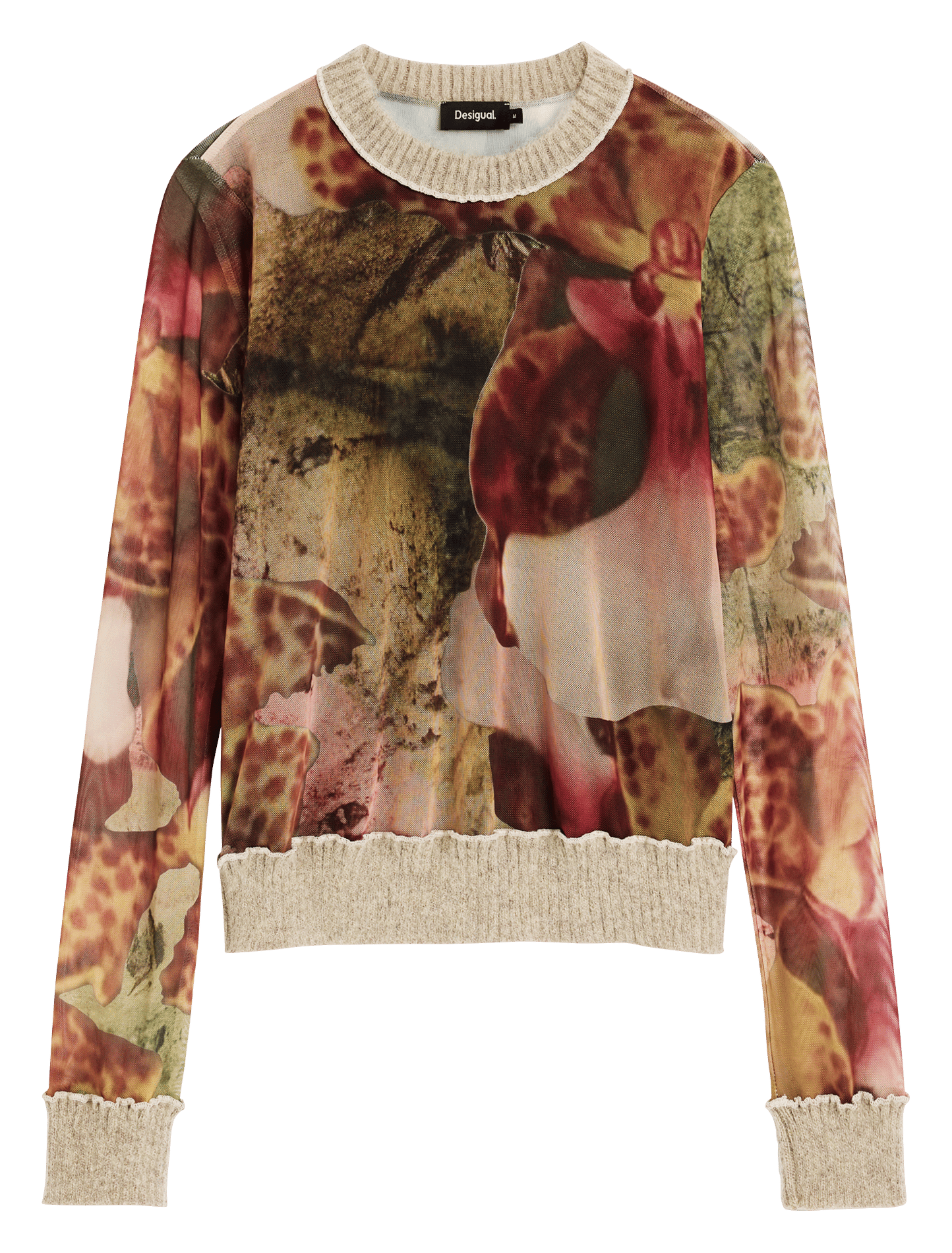 Printed round-neck T-shirt DESIGUAL Brown