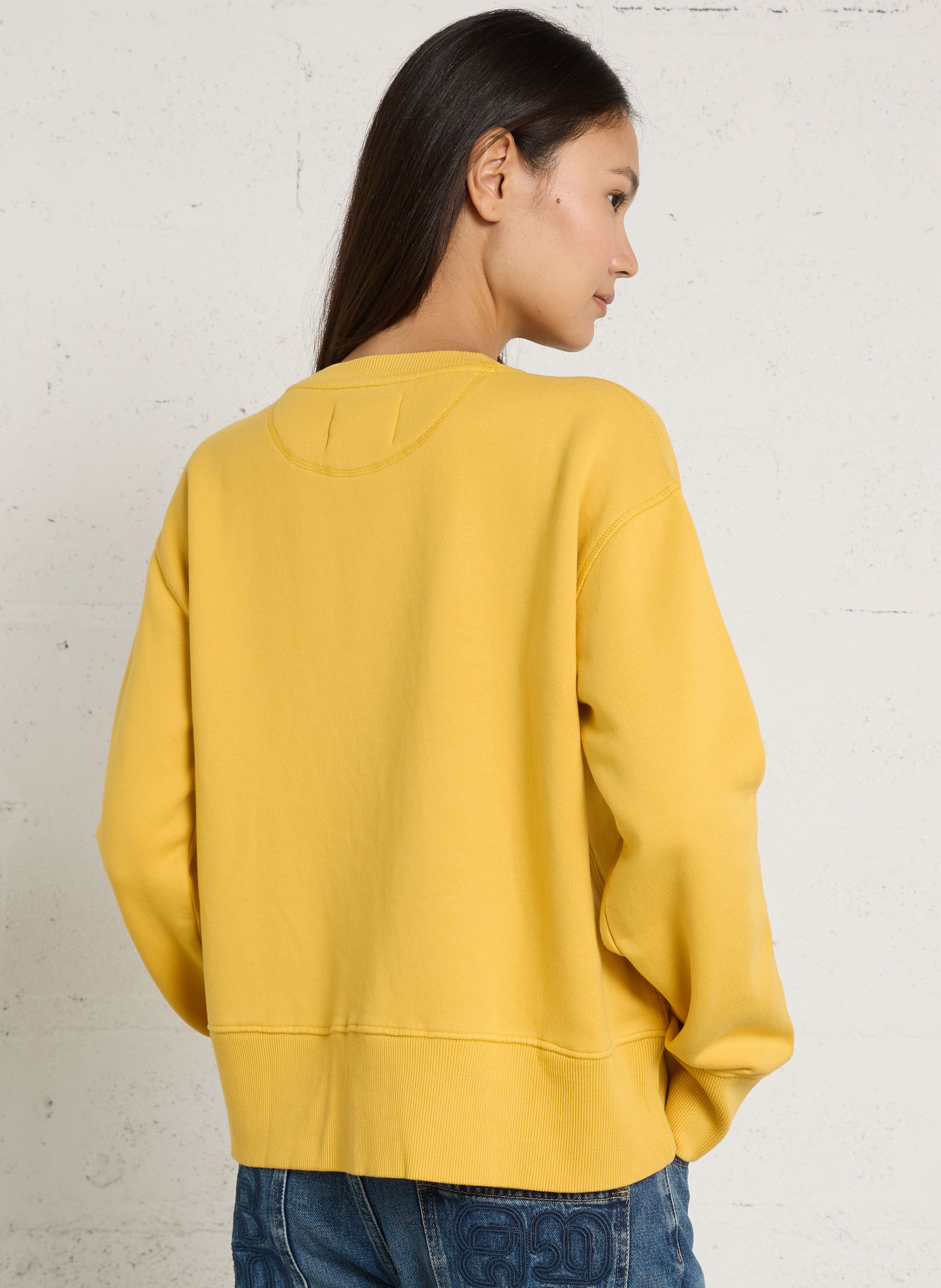 Straight round neck printed sweatshirt in blended cotton. LEON & HARPER Yellow