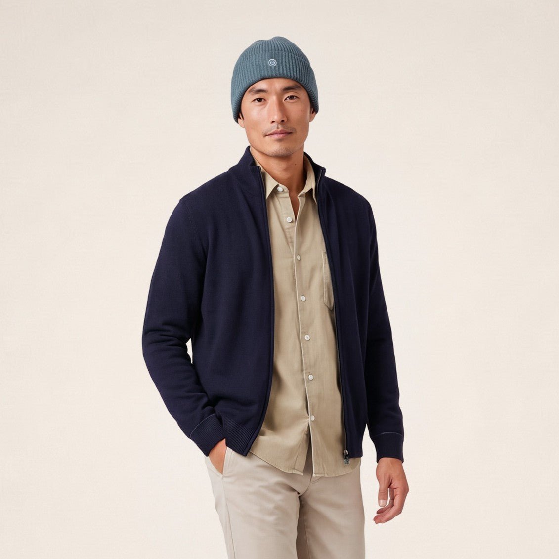 Malone navy blue wool knit zip-up cardigan SERGE BLANCO Blue