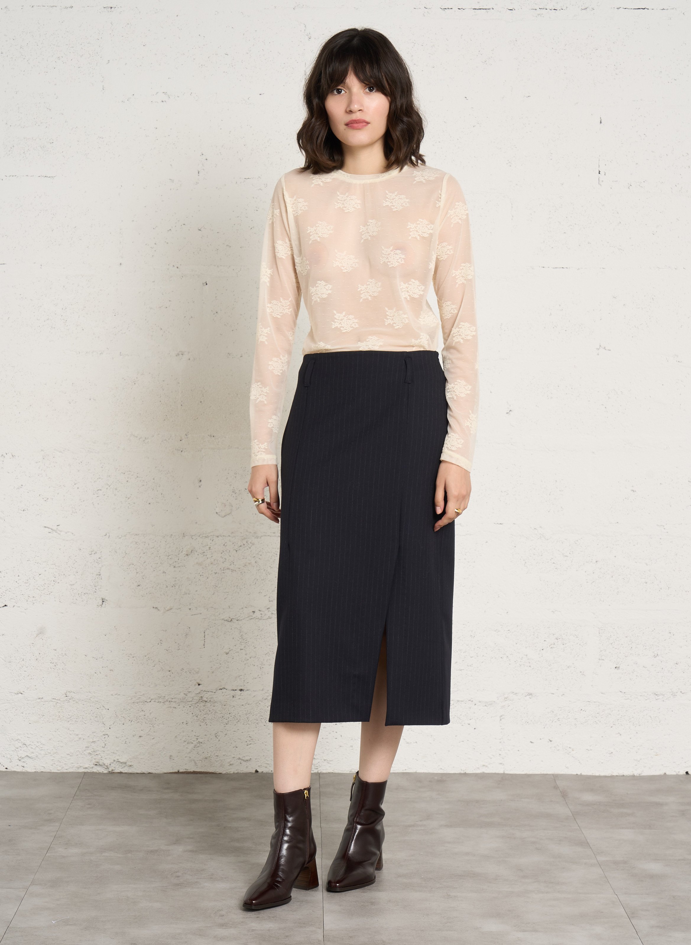 Top col rond en dentelle JC SOPHIE Blanc