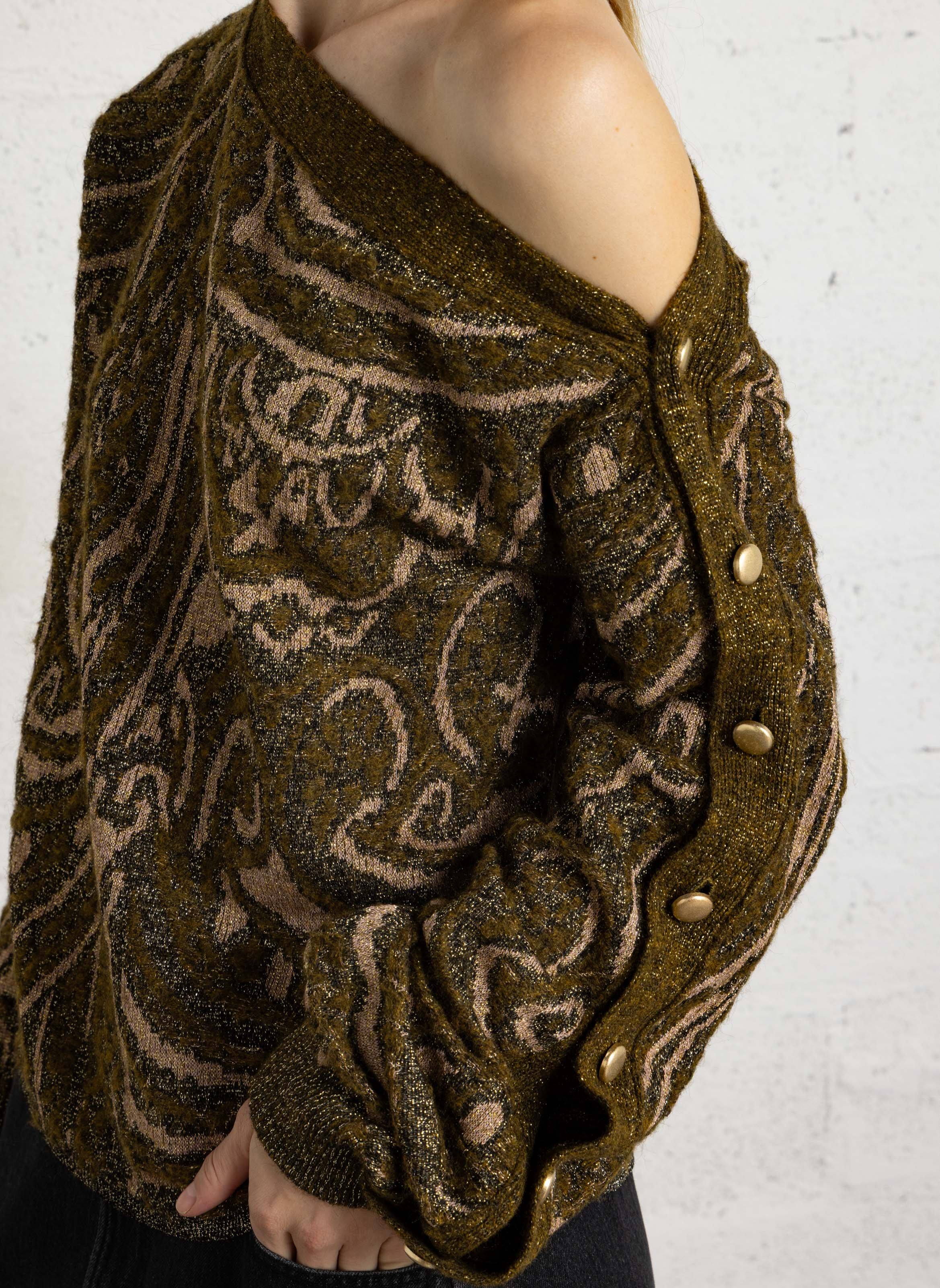 Glitzernder Grafikpullover MES DEMOISELLES Khaki