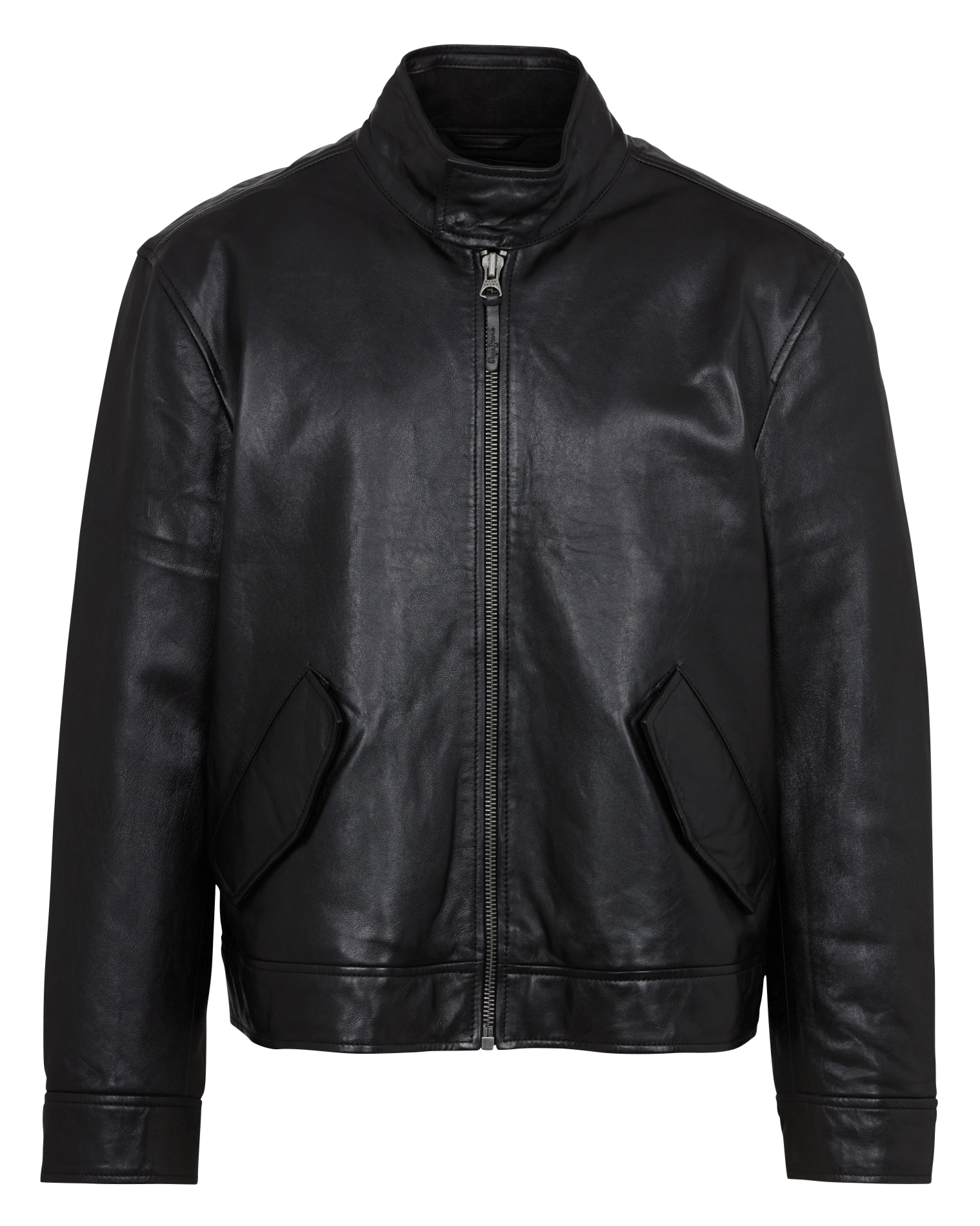 Straight-fit leren jasje met hoge kraag PEPE JEANS Zwart