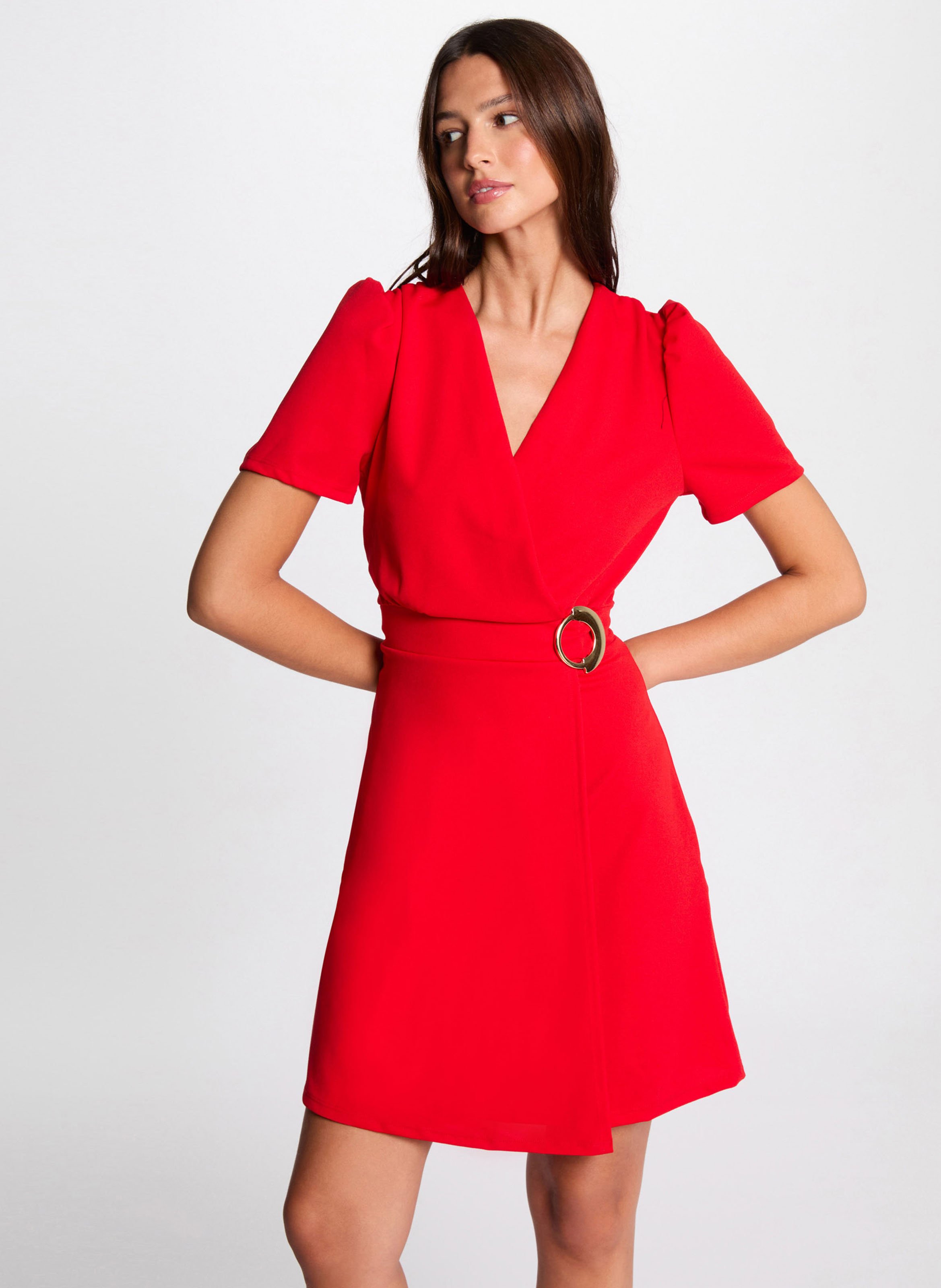 Robe midi portefeuille ceinturee Rouge