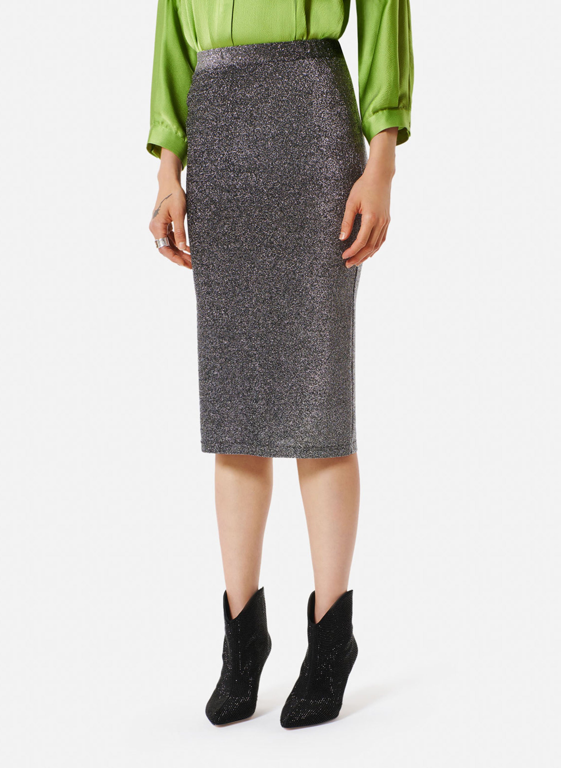 Halflange, nauwsluitende rok met split middenachter KARMA KOMA Zilver