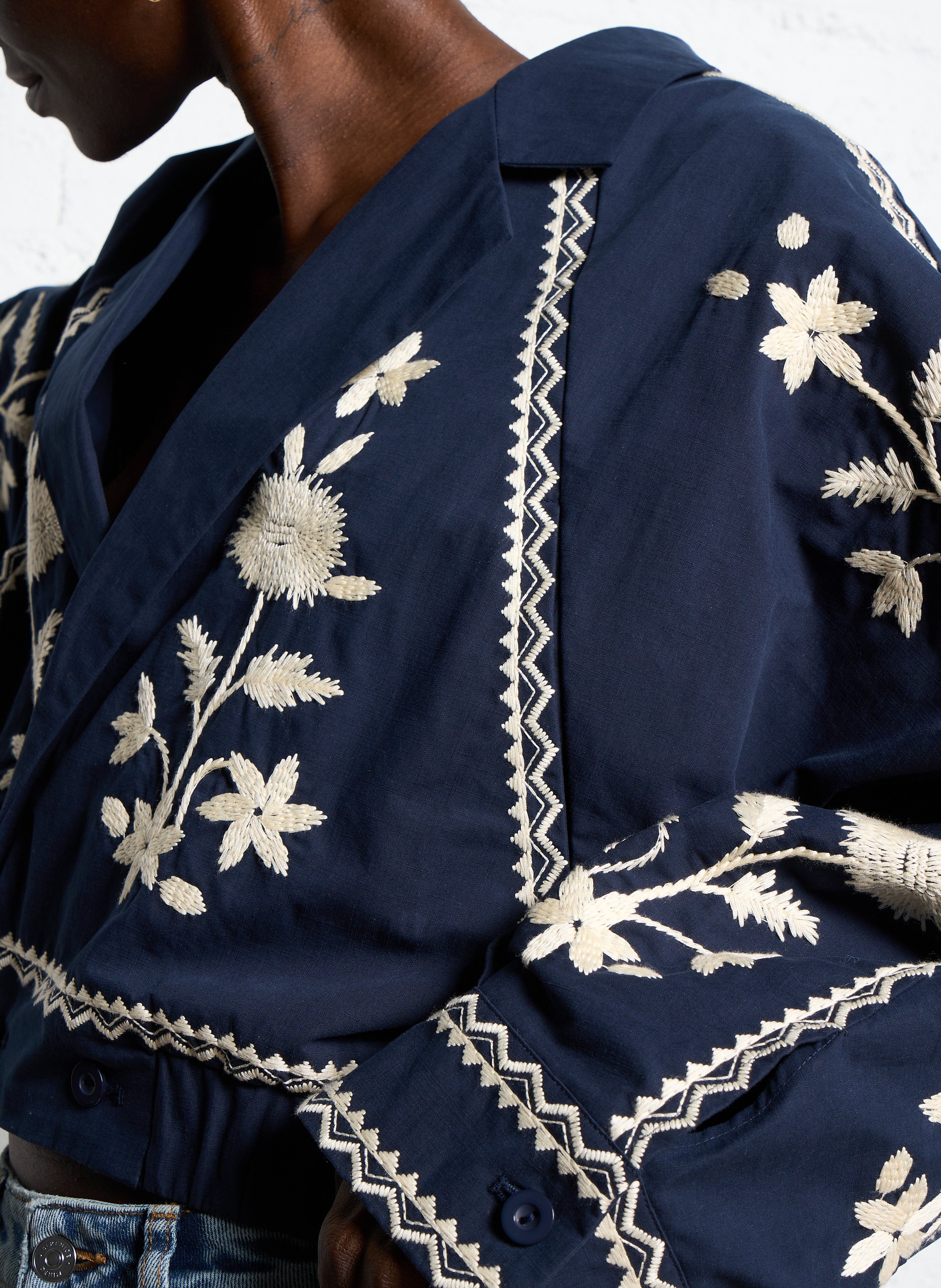 Veste col tailleur brodée ANTIK BATIK Bleu