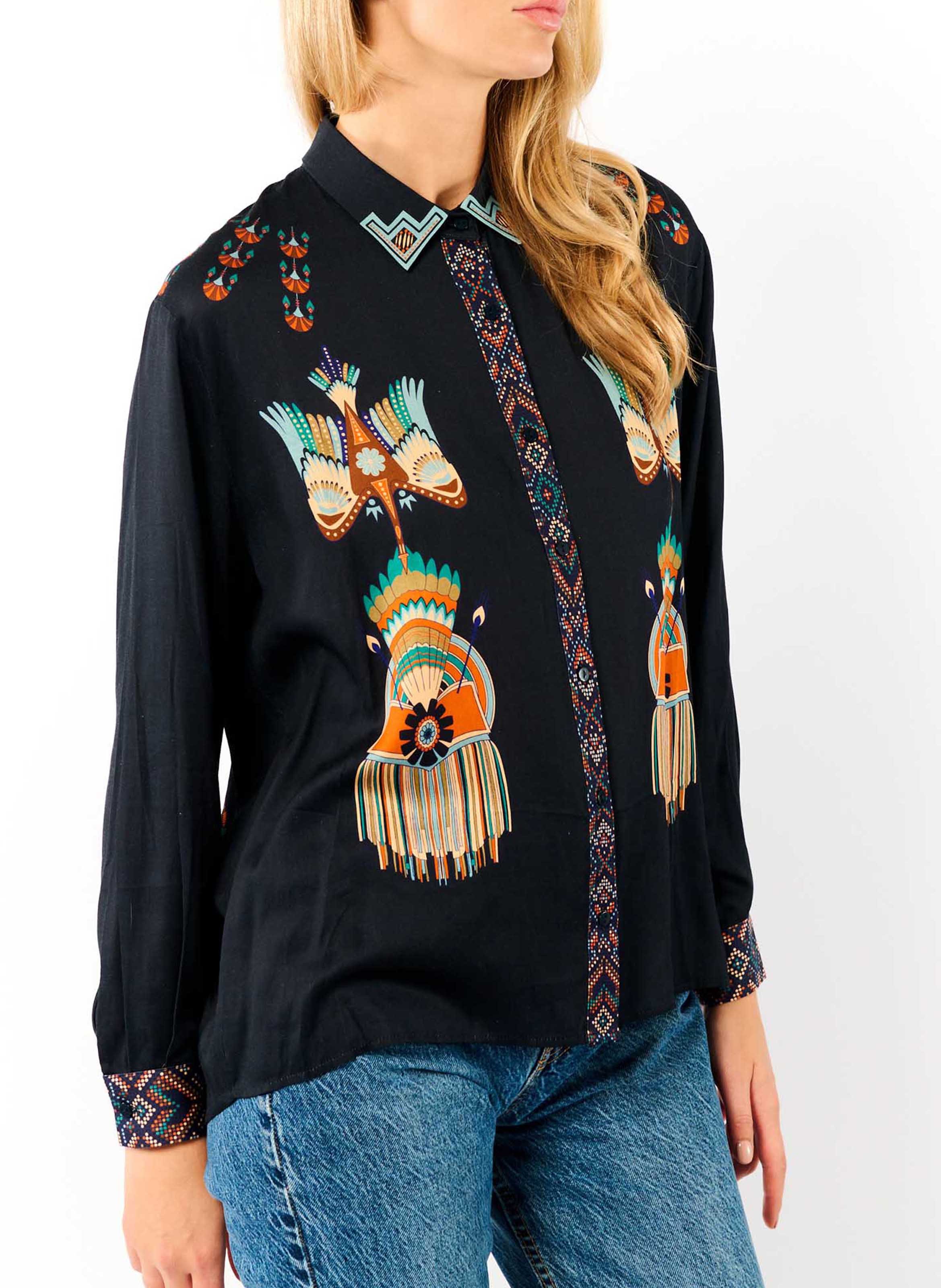 Straight printed shirt with classic collar WILD Blue