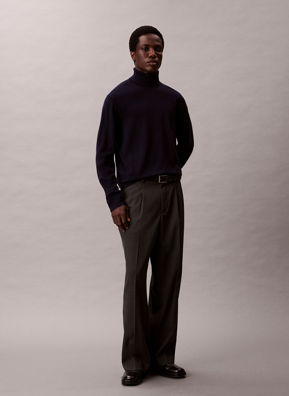 Pull col roulé uni en laine CALVIN KLEIN Bleu