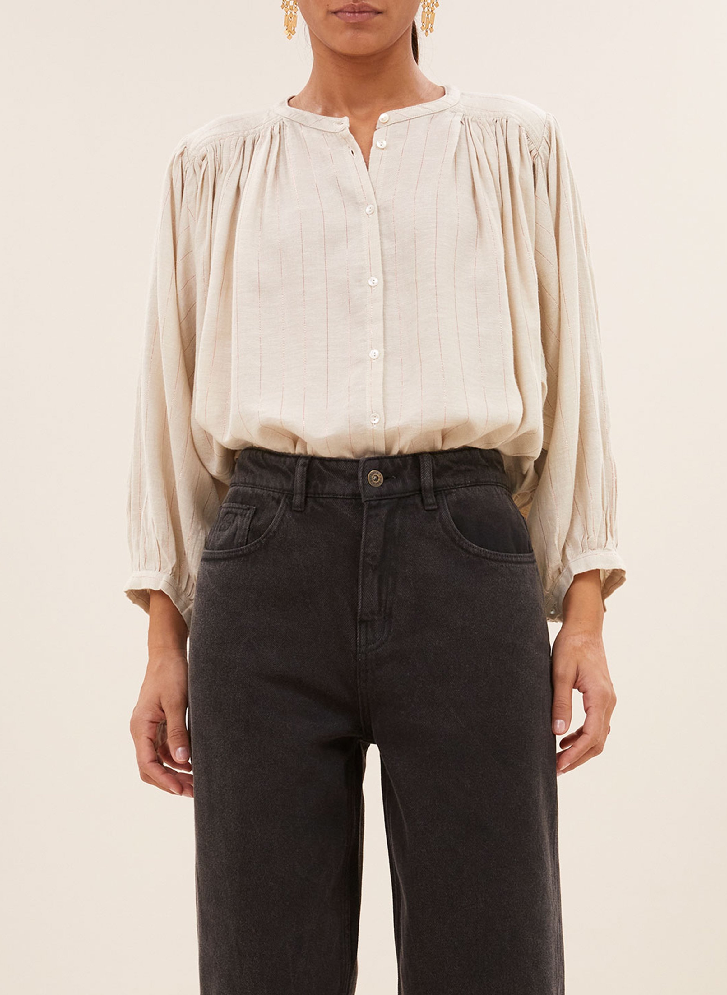 Blouse ample col rond rayée BY BAR Rose