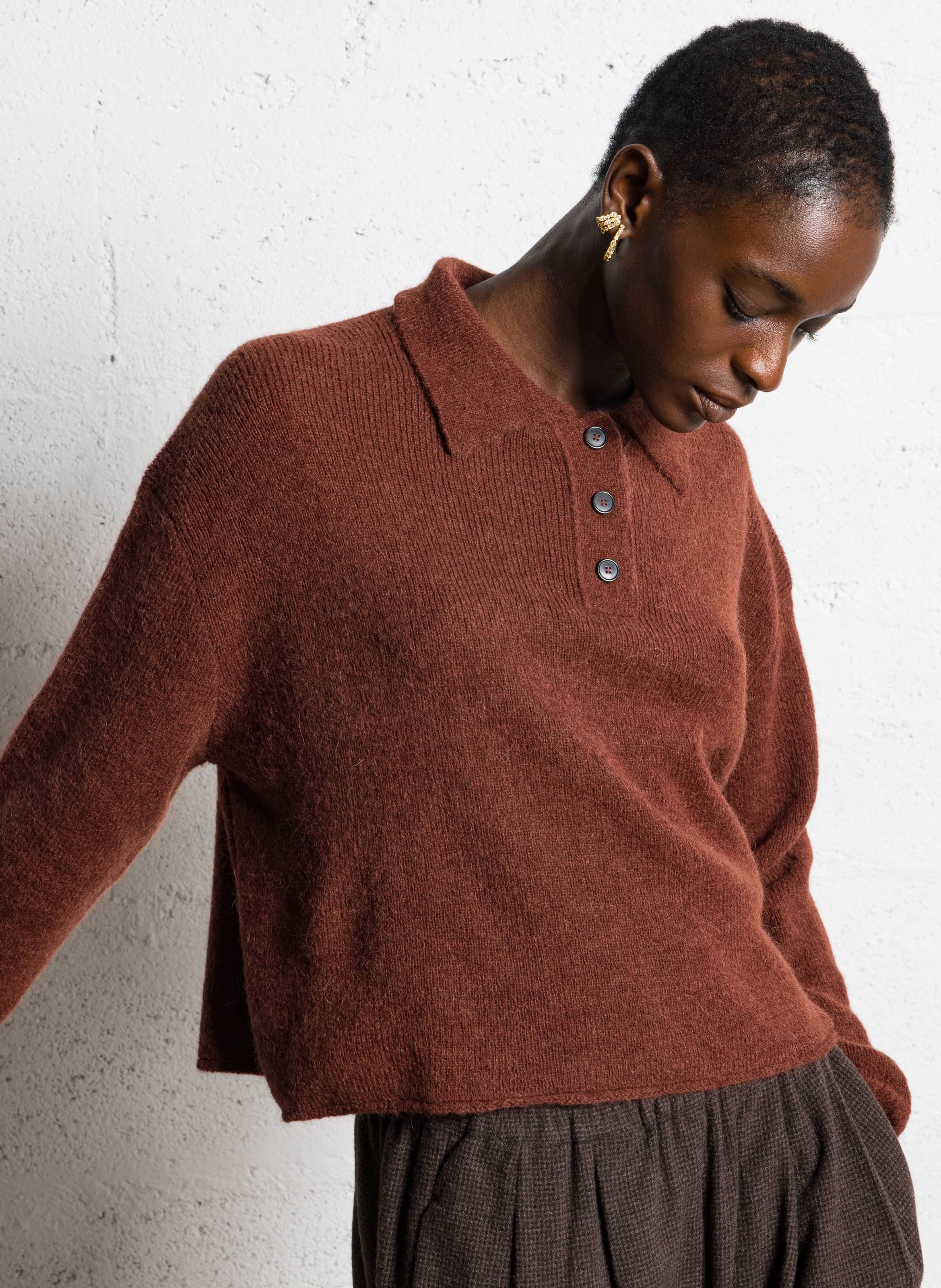 Pull oversize col classique en laine mélangée MASSCOB Rouge
