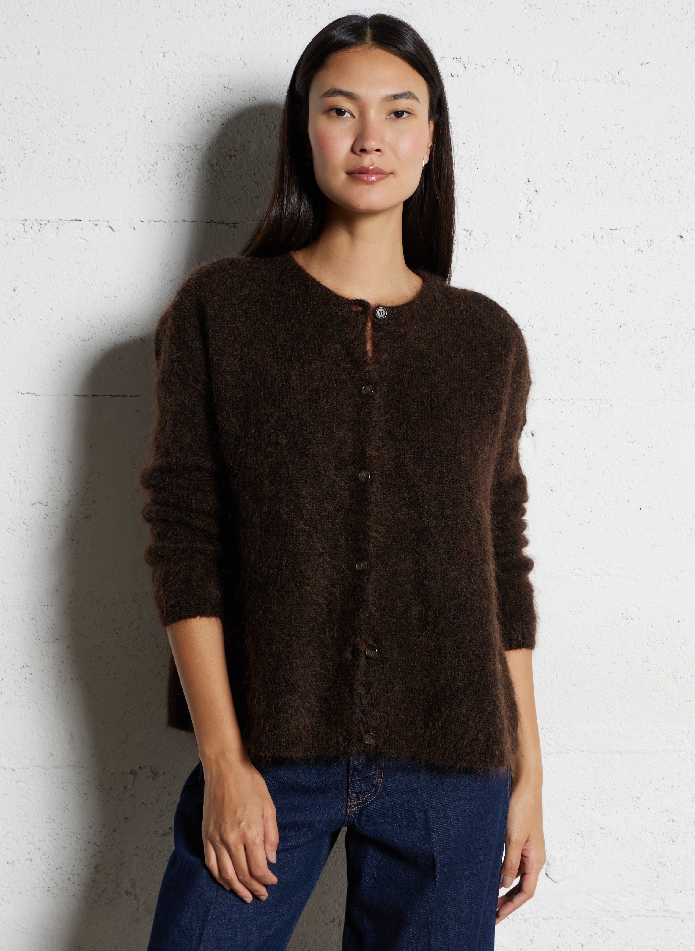 Round-neck mixed-knit cardigan DES PETITS HAUTS