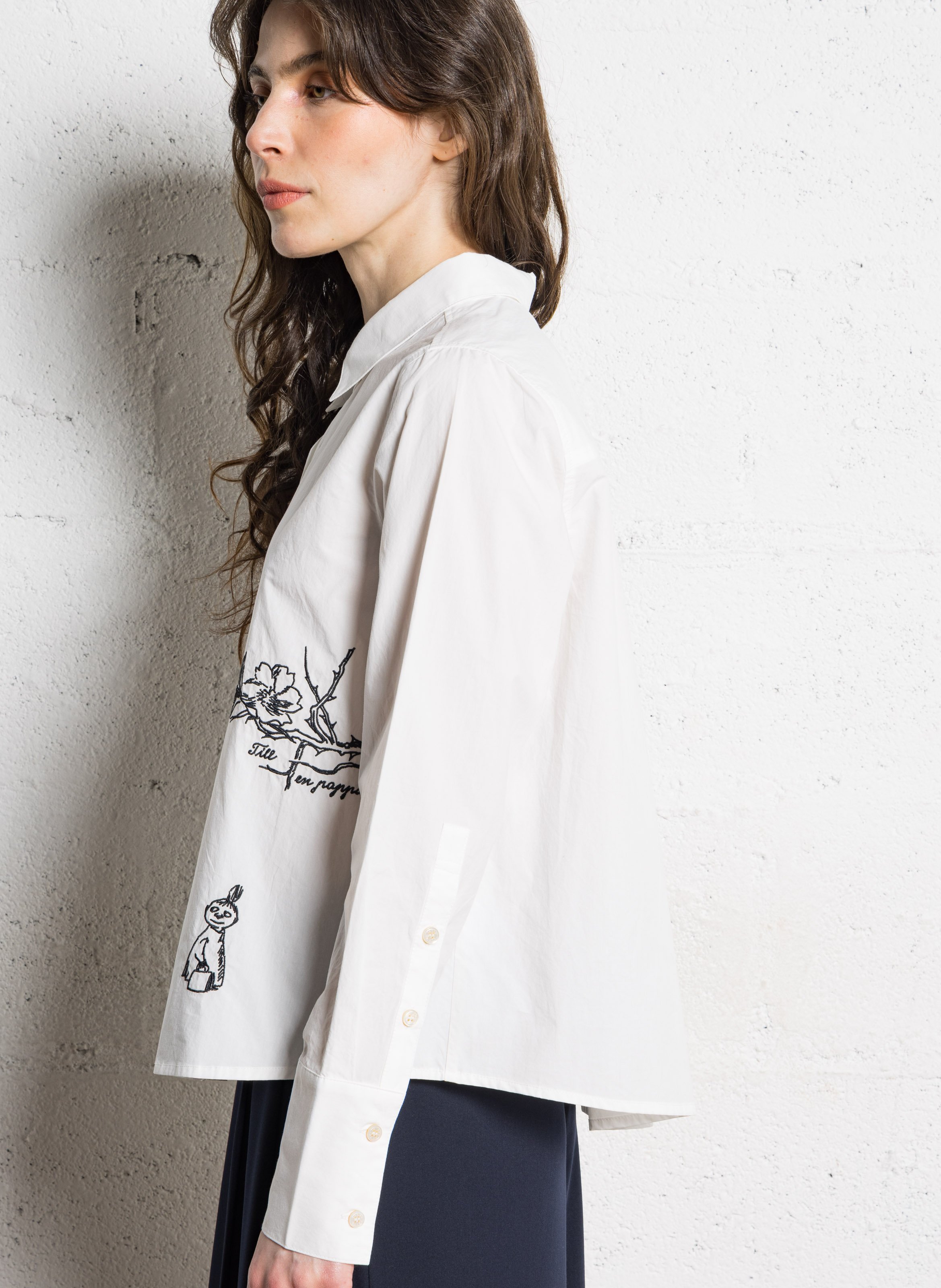 Katoenen wijd overhemd met klassieke kraag en borduursel RUE DE TOKYO Wit