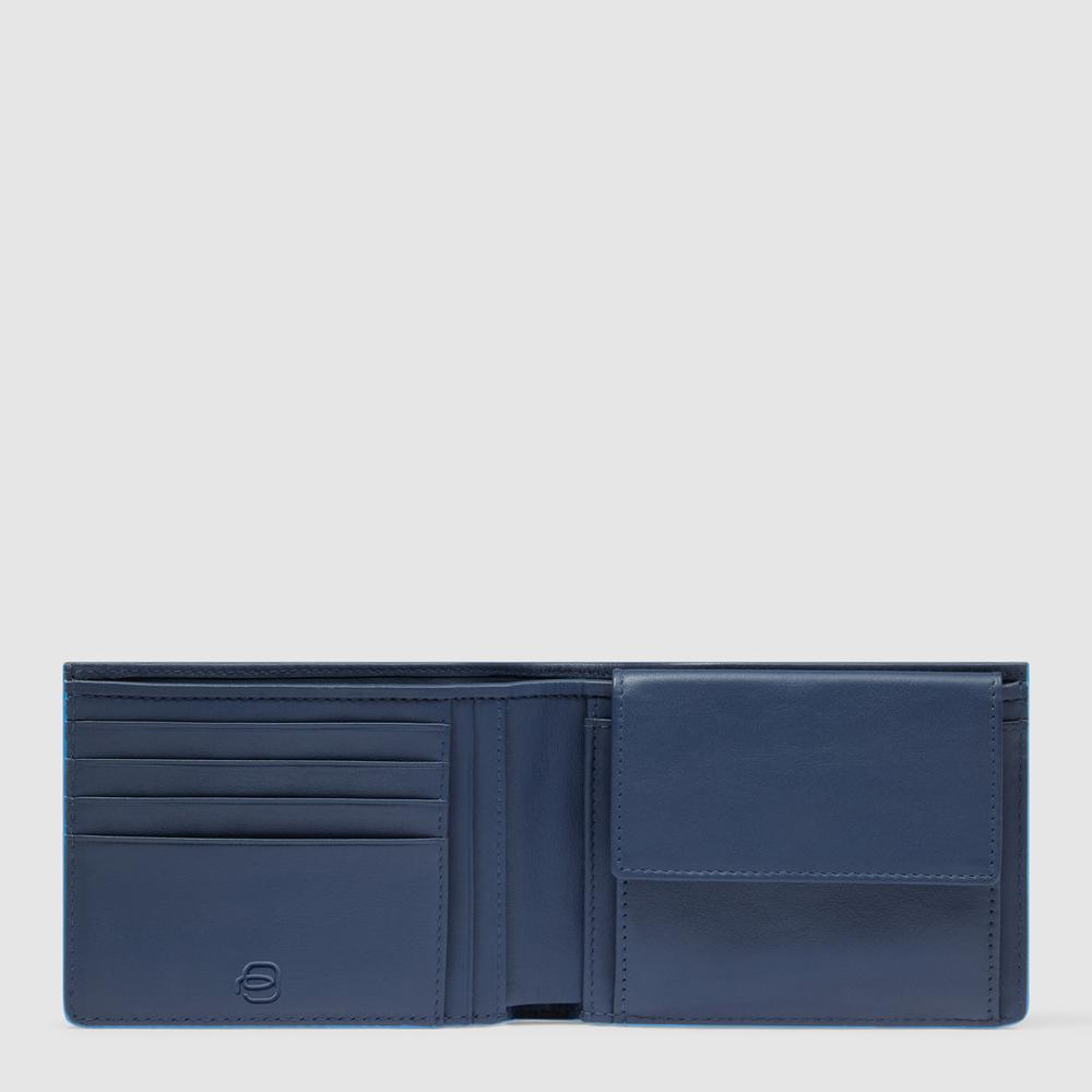 Men's leather wallet with coin pocket and RFID protection PIQUADRO Blue