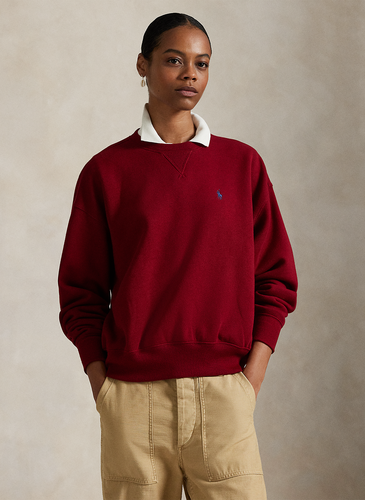 Sweat col rond en coton mélangé POLO RALPH LAUREN Rouge