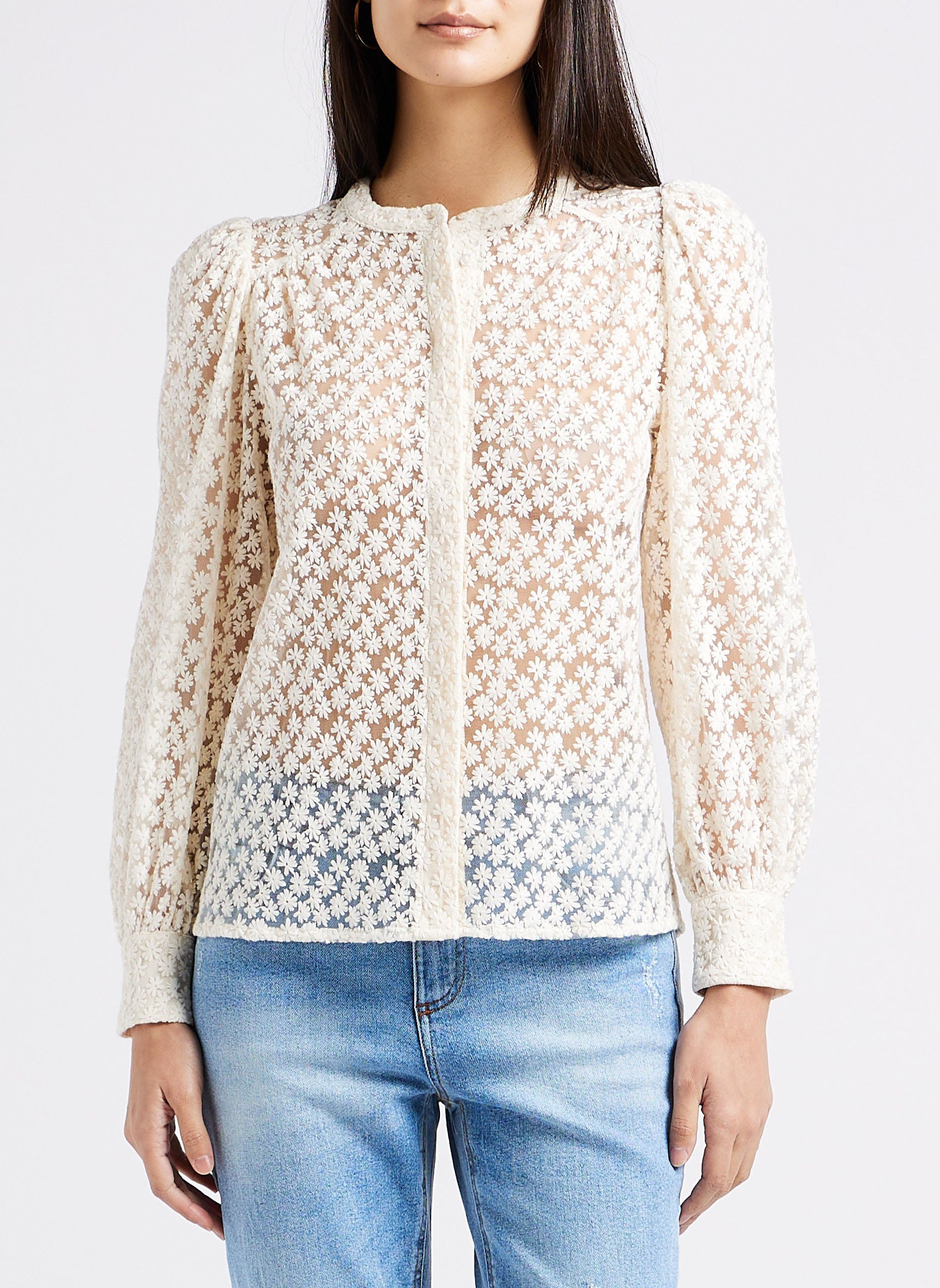 Flower embroidered round-neck blouse MAISON 123 White