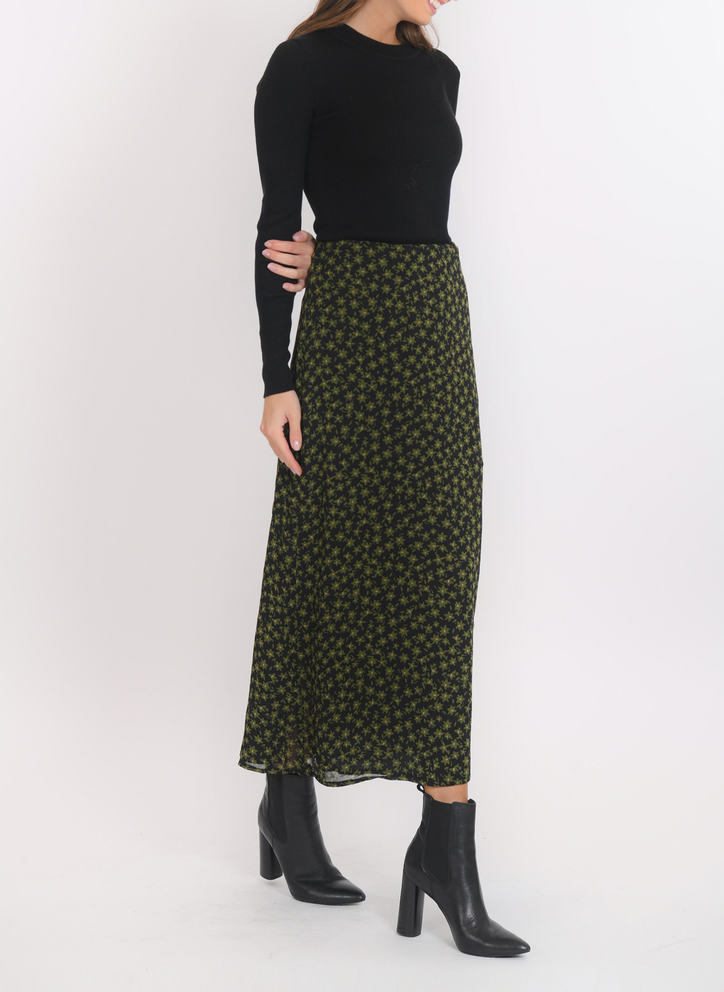 Flared long skirt with patterns KOOKAI Black