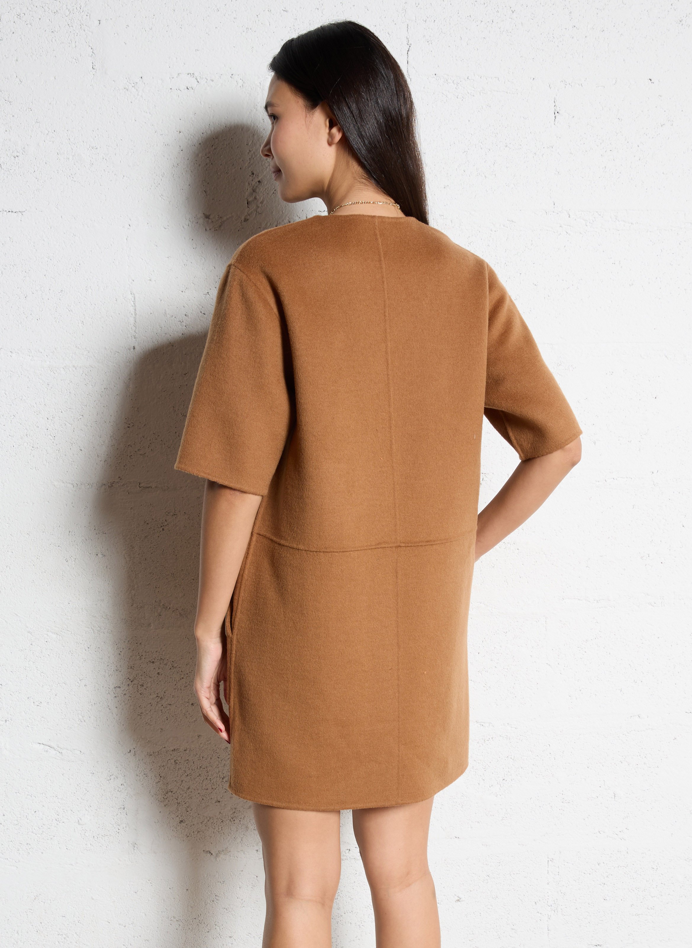 Short loose V-neck dress in blended wool MAISON 123 Beige