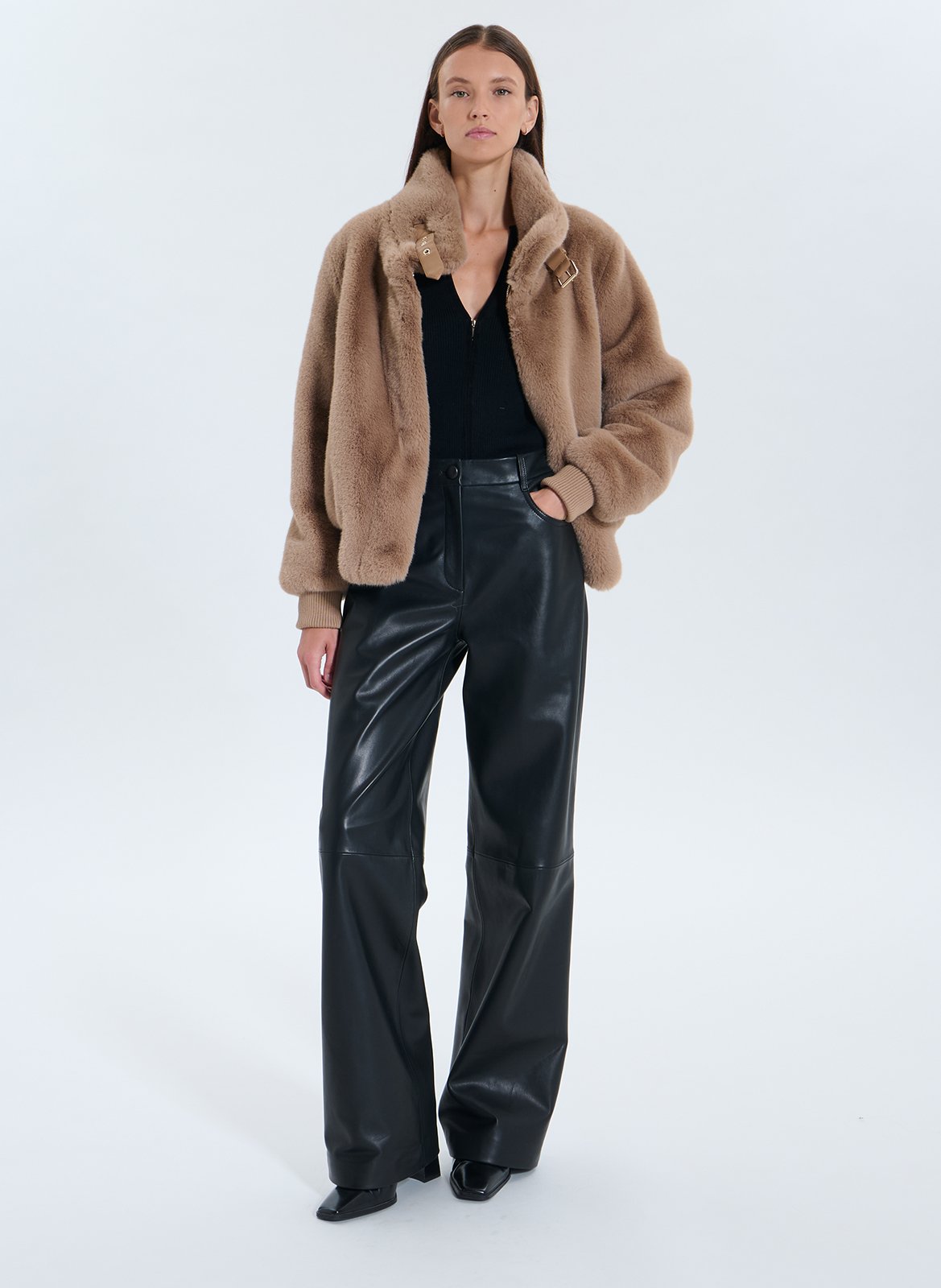 High-neck faux fur jacket ZAPA