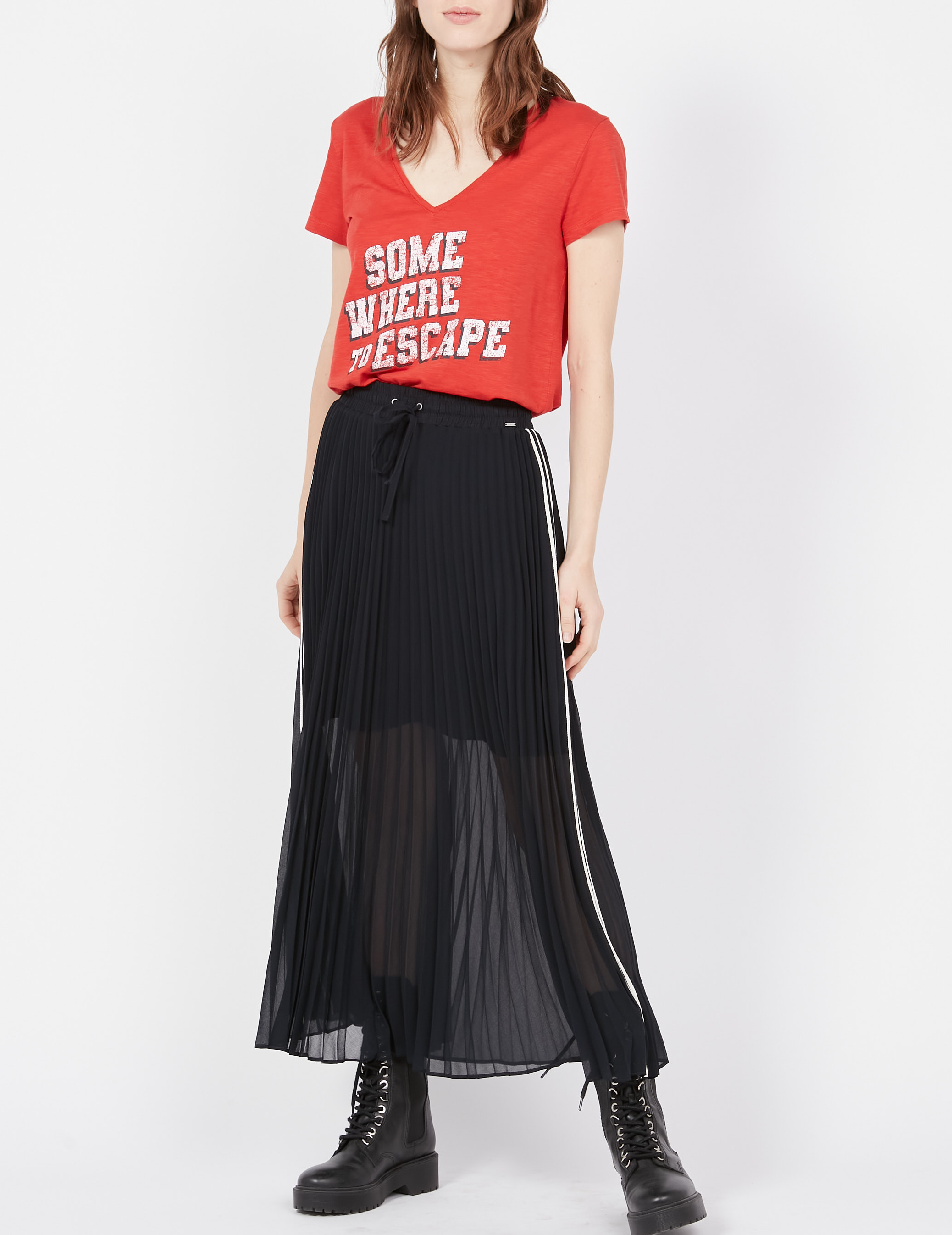 Jupe longue plissée en crêpe IKKS Bleu