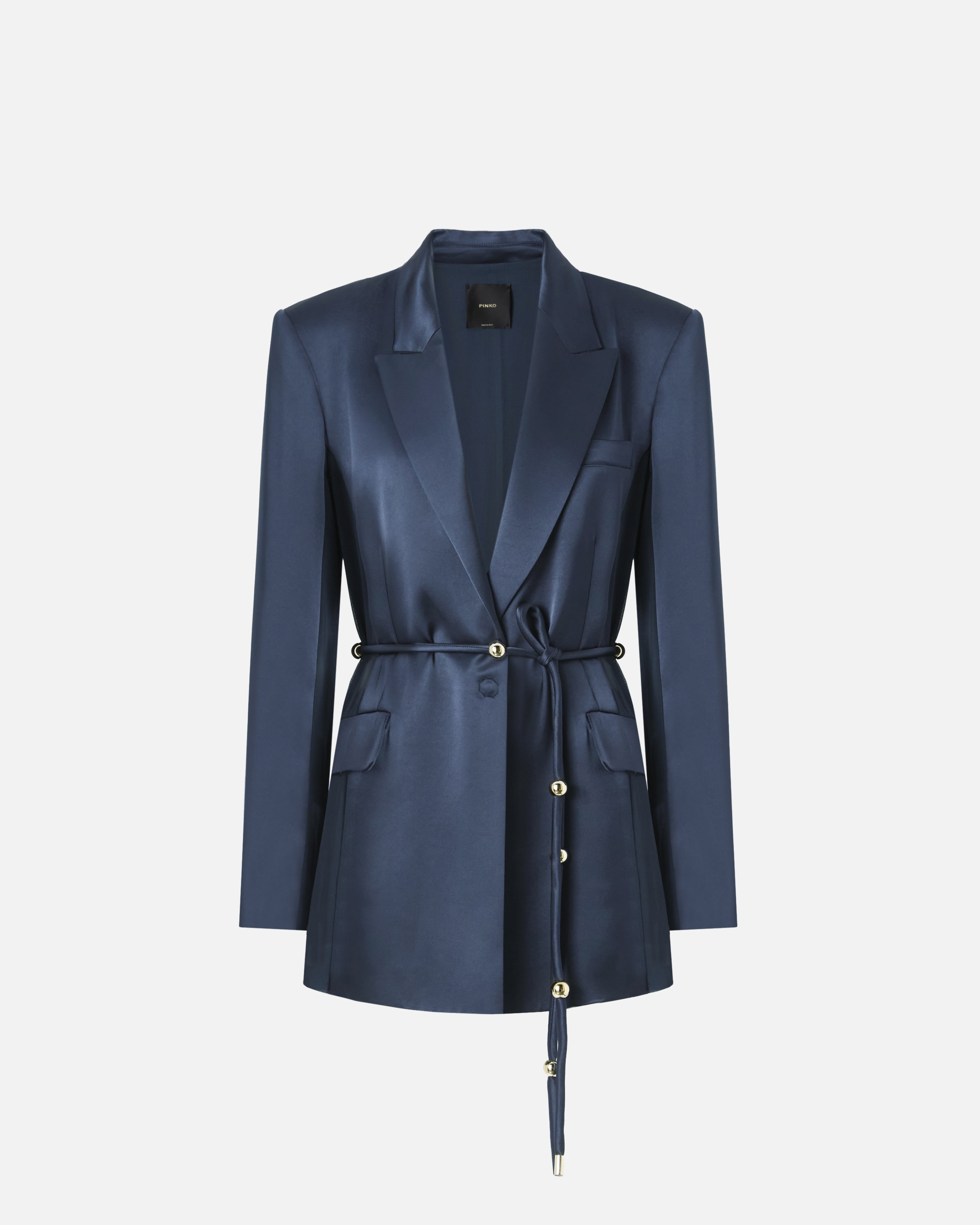 Shiny satin blazer with belt and button PINKO Blue