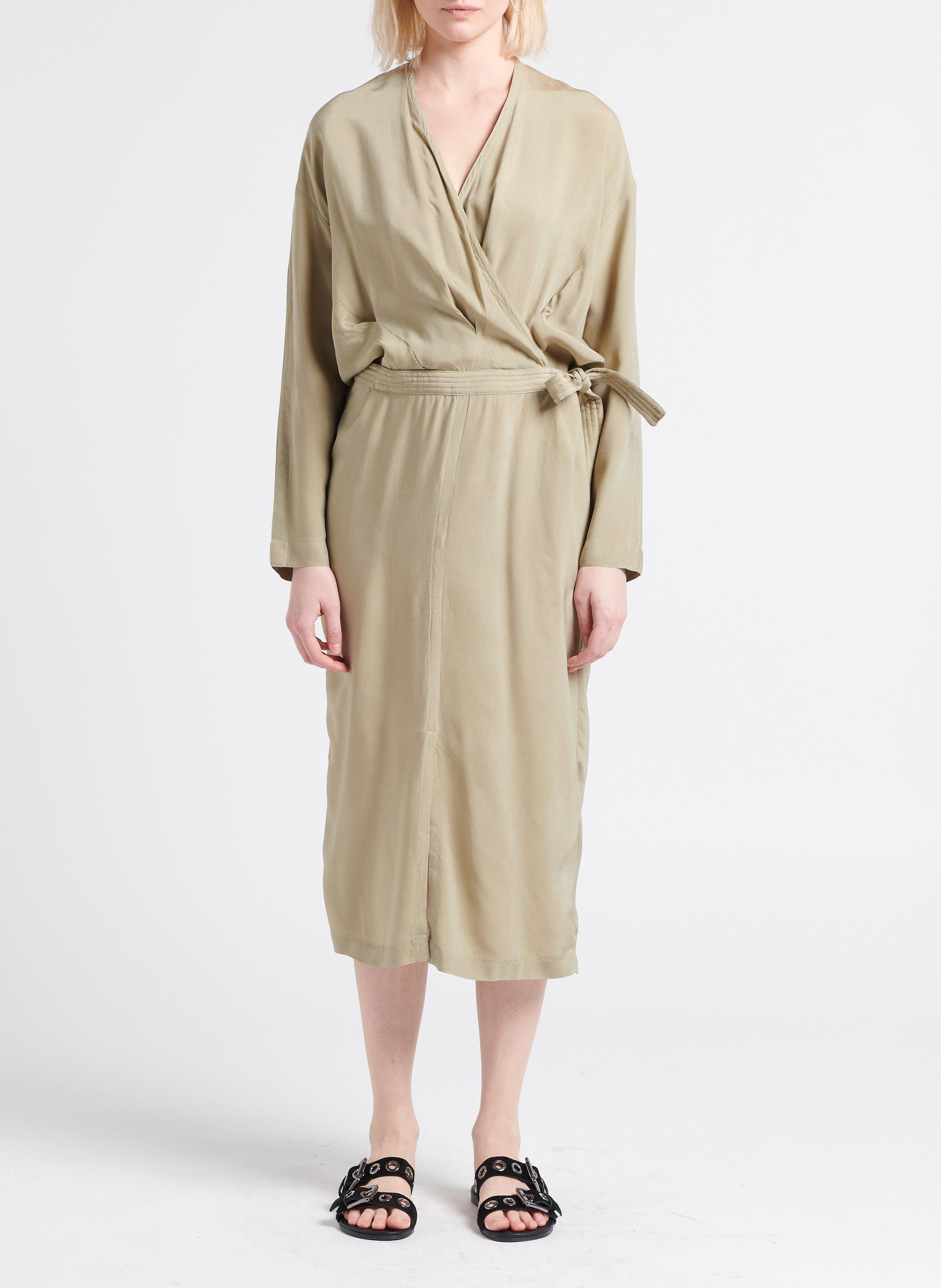 Belted V-neck midi dress HUMANOID Green